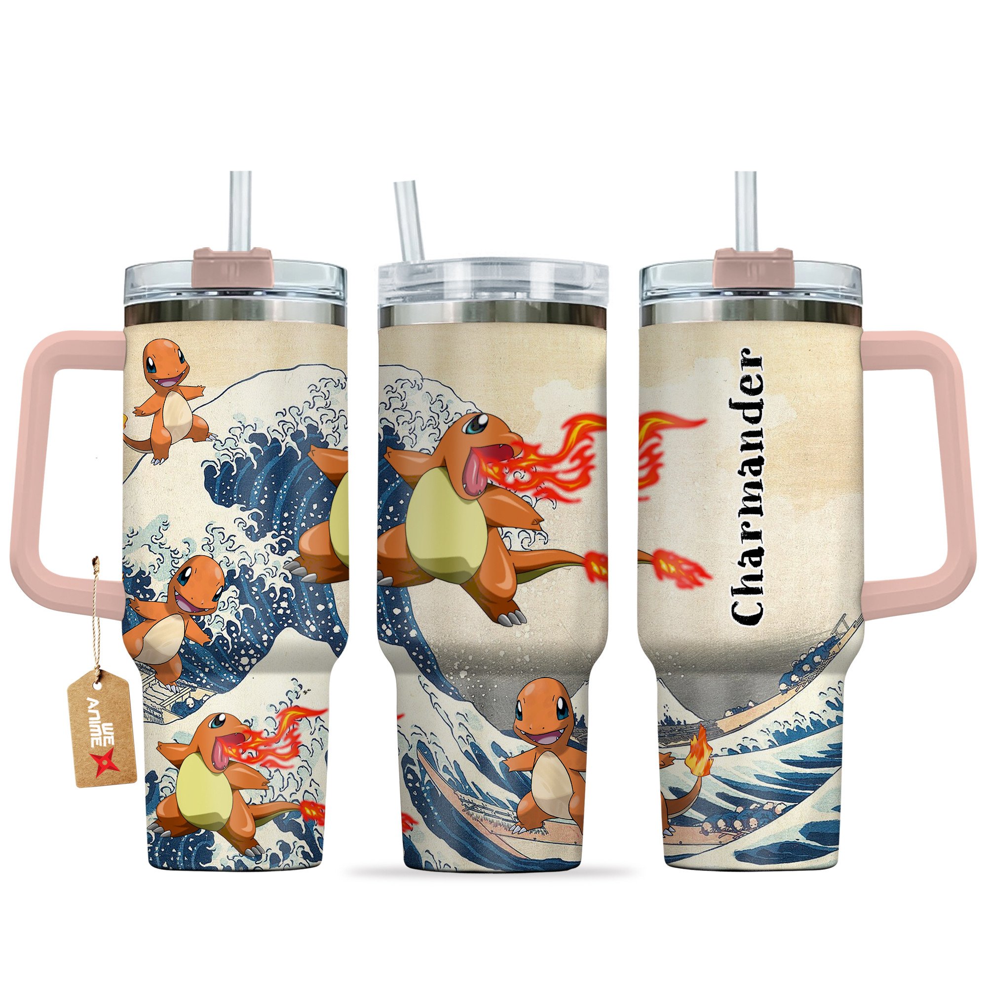 Hydratemerch Charmander Pokemon Anime Custom Stanley Quencher 40oz Stainless Steel Tumbler With Handle