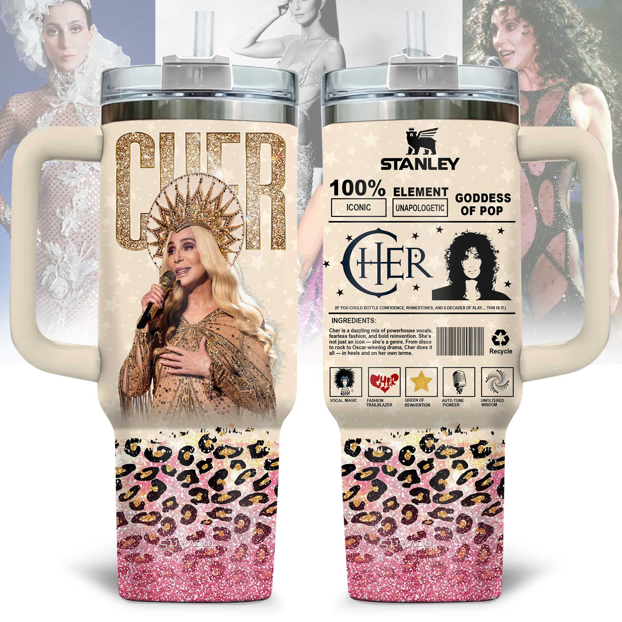 Hydratemerch Cher Music Custom Stanley Quencher 40oz Stainless Steel Tumbler With Handle