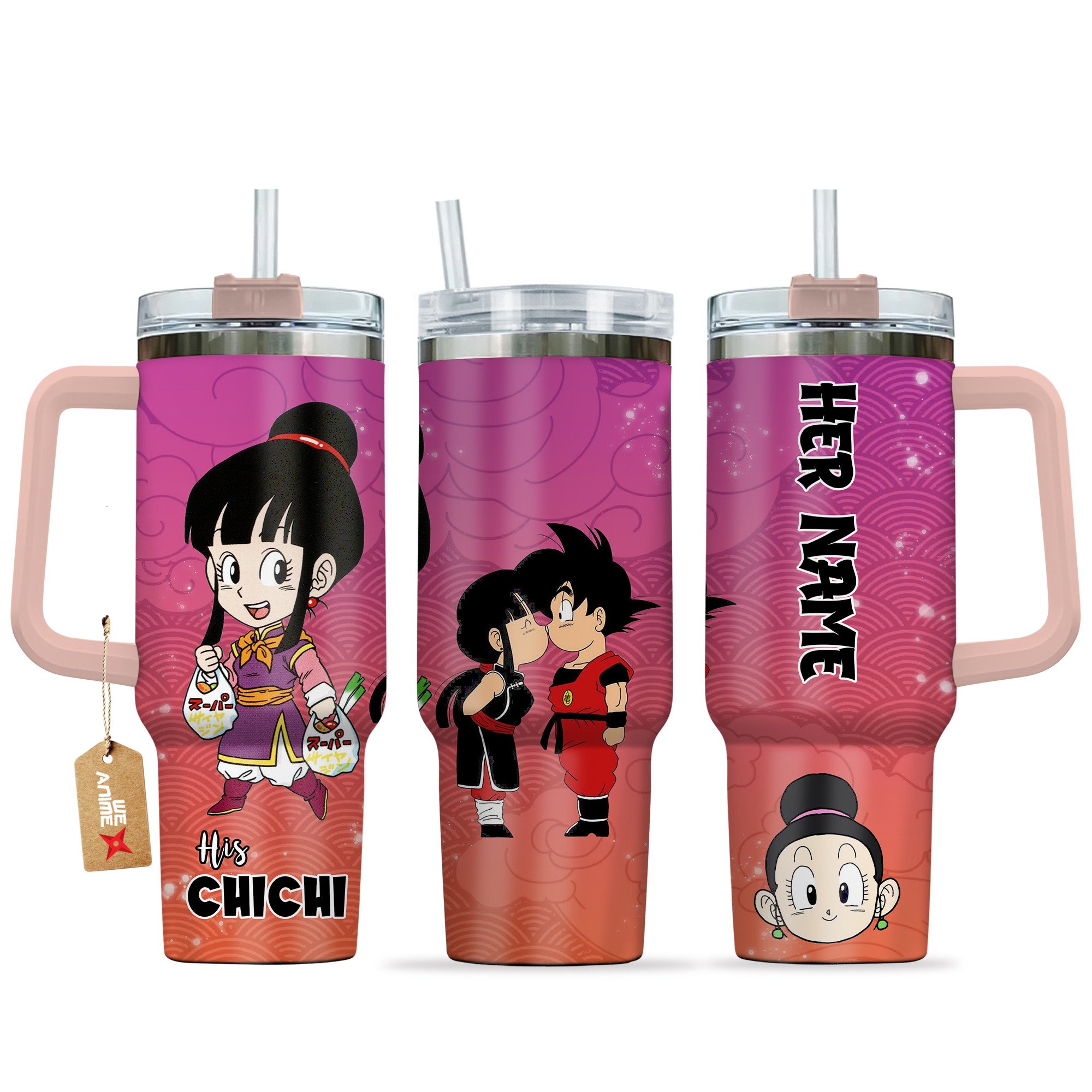 Hydratemerch Chichi Dragon Ball Anime Valentine Custom Stanley Quencher 40oz Stainless Steel Tumbler With Handle