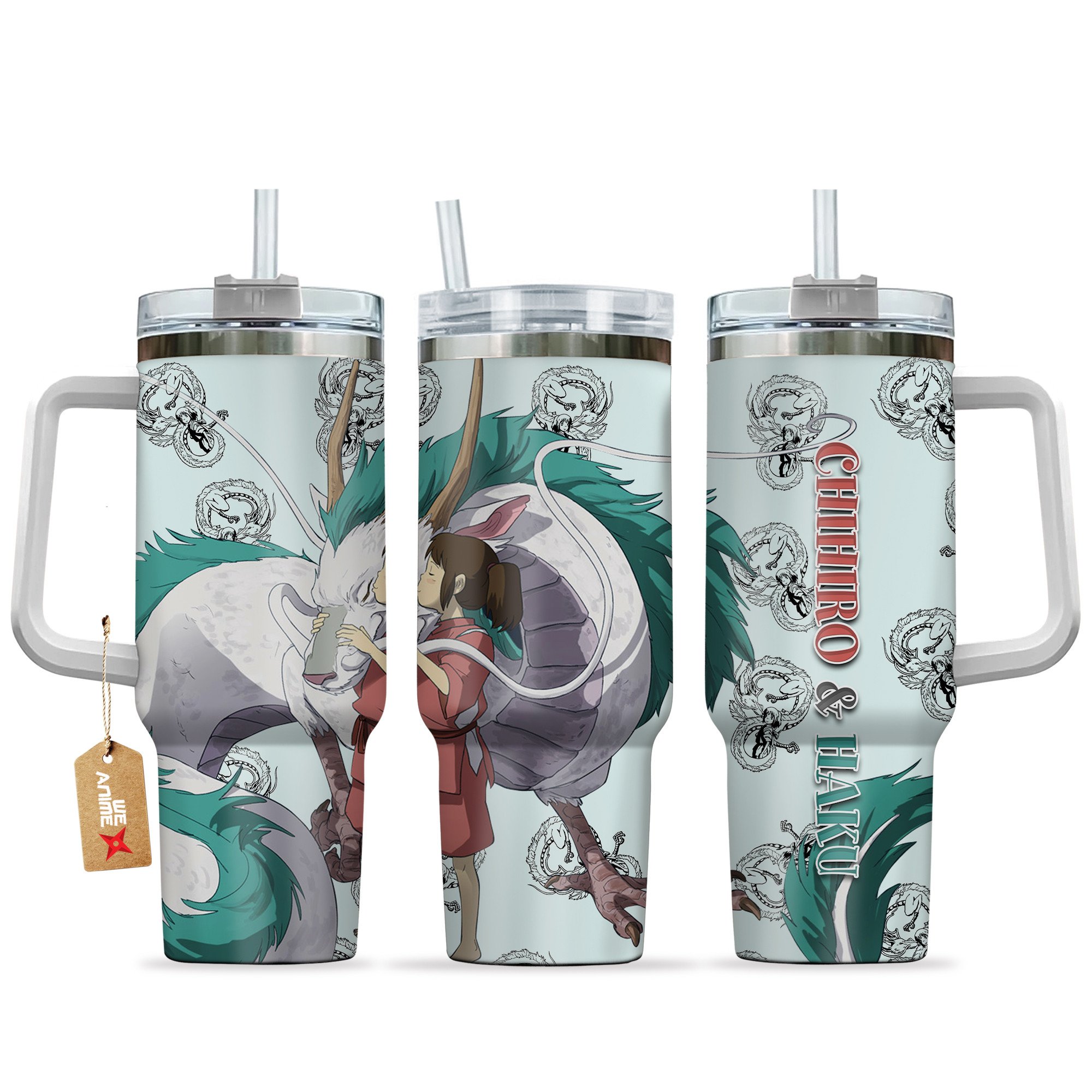Hydratemerch Chihiro and Haku Spirited Away Anime Custom Stanley Quencher 40oz Stainless Steel Tumbler With Handle