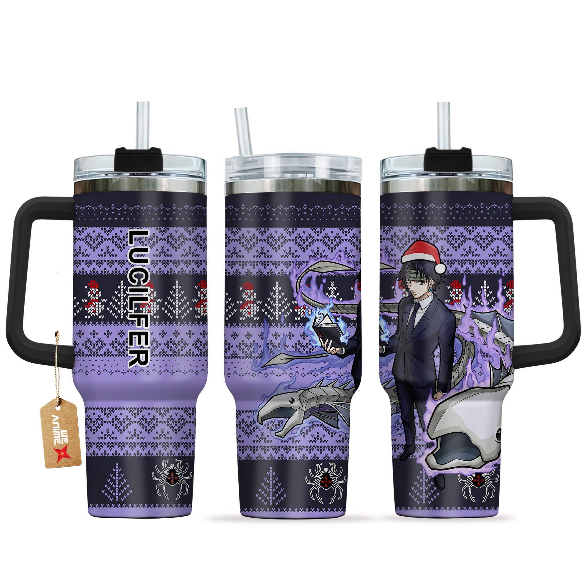 Hydratemerch Chrollo Lucilfer Hunter x Hunter Anime Custom Stanley Quencher 40oz Stainless Steel Tumbler With Handle