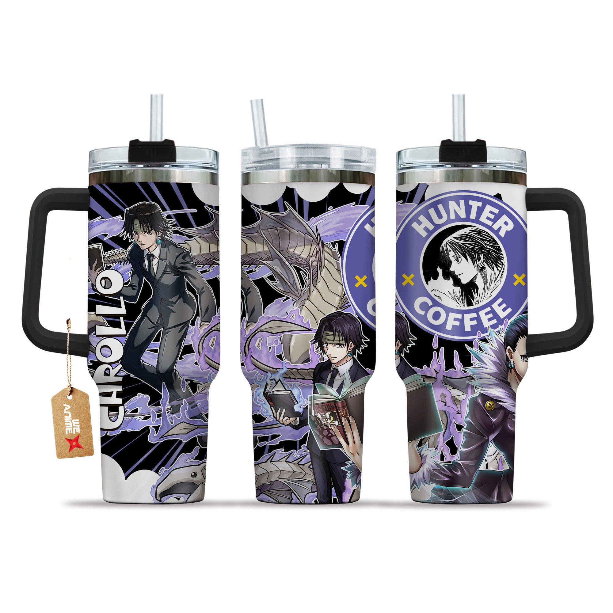 Hydratemerch Chrollo Lucilfer Hunter x Hunter Anime Custom Stanley Quencher 40oz Stainless Steel Tumbler With Handle