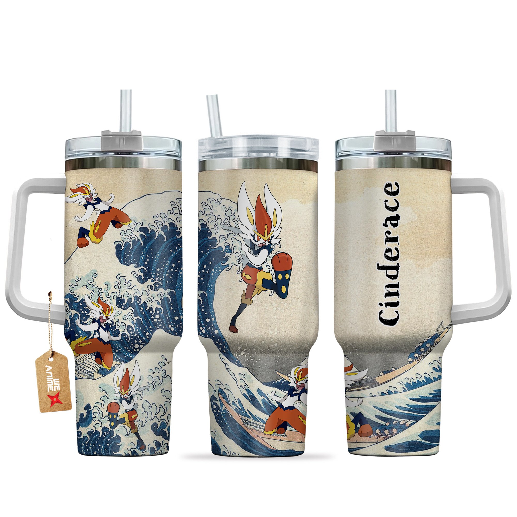 Hydratemerch Cinderace Pokemon Anime Custom Stanley Quencher 40oz Stainless Steel Tumbler With Handle