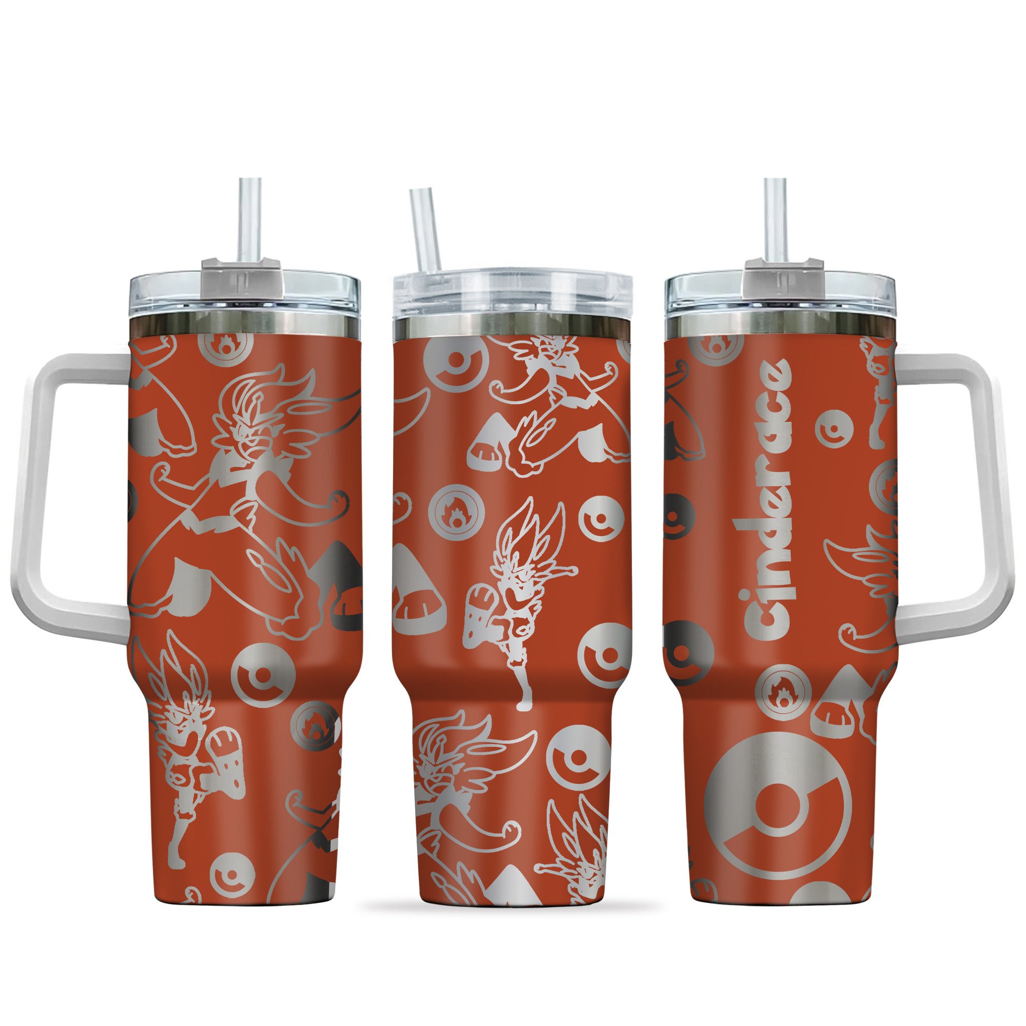 Hydratemerch Cinderace Pokemon Anime Custom Stanley Quencher 40oz Stainless Steel Tumbler With Handle