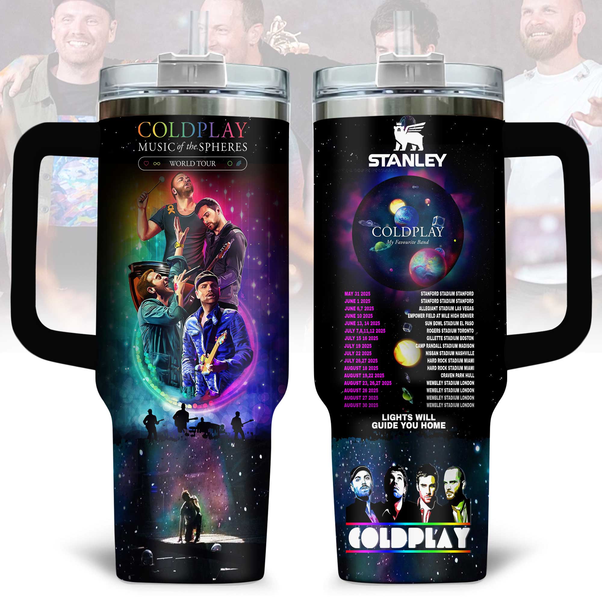 Hydratemerch Coldplay Music Custom Stanley Quencher 40oz Stainless Steel Tumbler With Handle