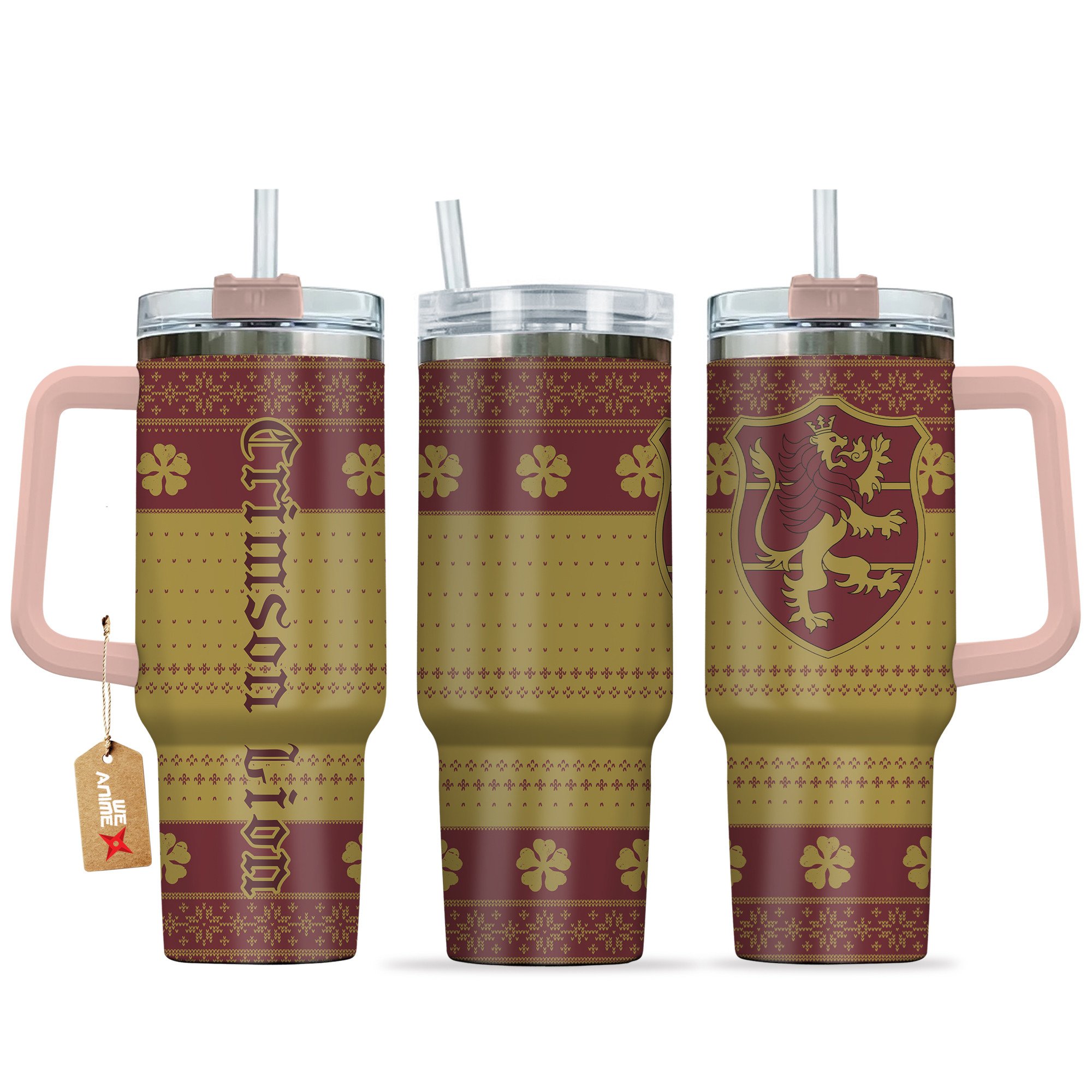 Hydratemerch Crimson Lion Black Clover Anime Custom Stanley Quencher 40oz Stainless Steel Tumbler With Handle