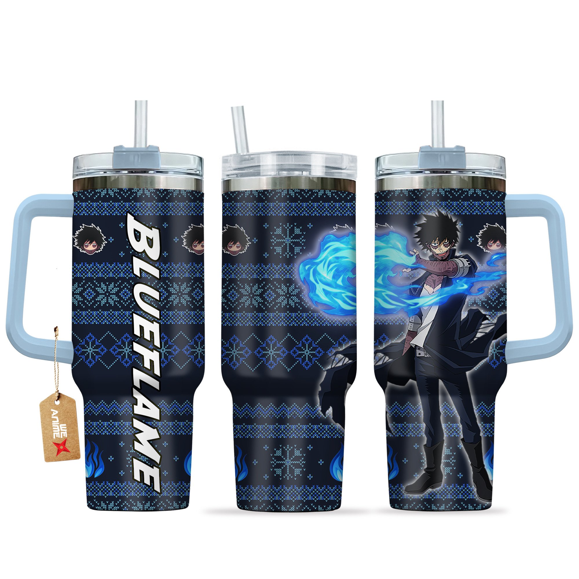 Hydratemerch Dabi Blueflame My Hero Academia Anime Custom Stanley Quencher 40oz Stainless Steel Tumbler With Handle