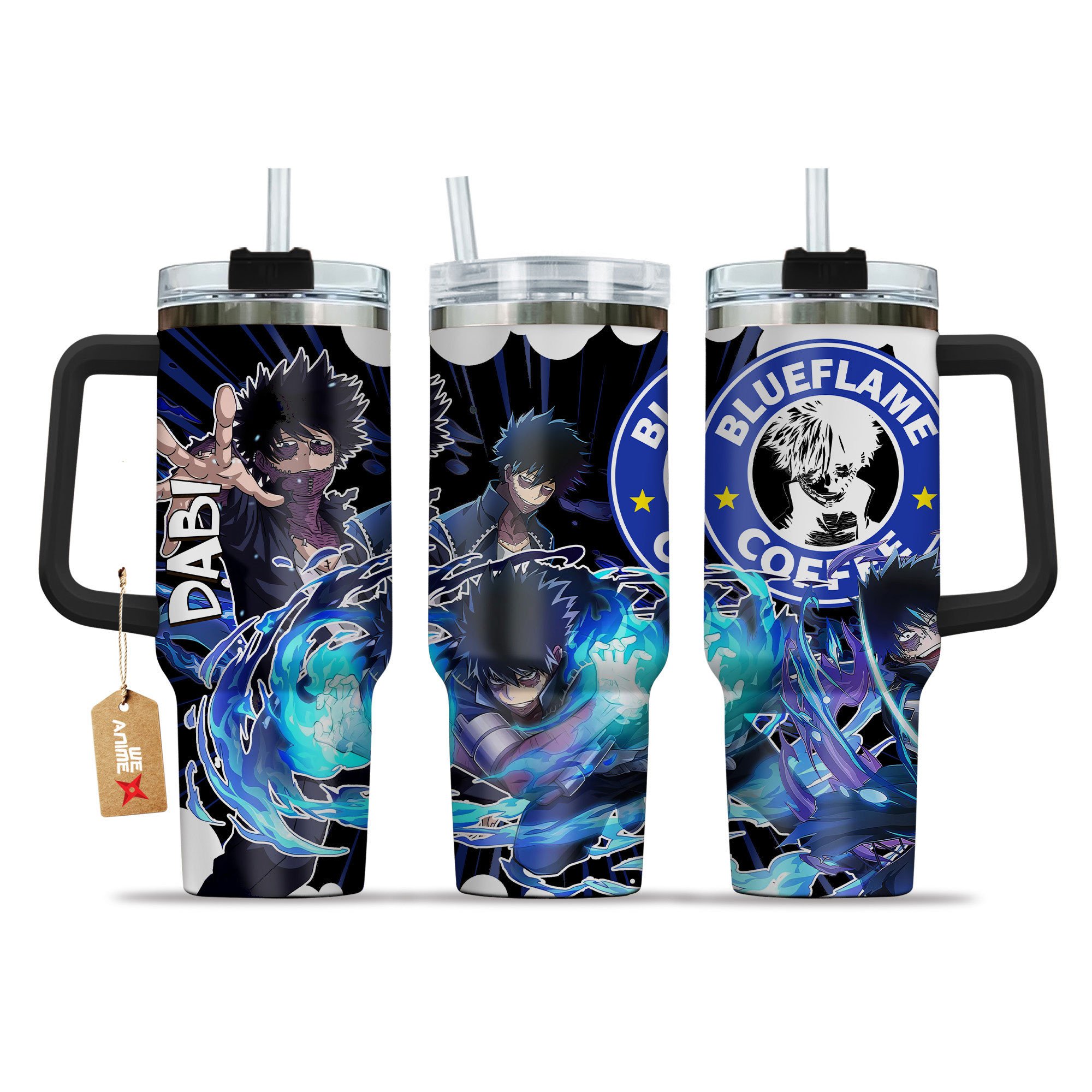 Hydratemerch Dabi (Blueflame) My Hero Academia Anime Custom Stanley Quencher 40oz Stainless Steel Tumbler With Handle