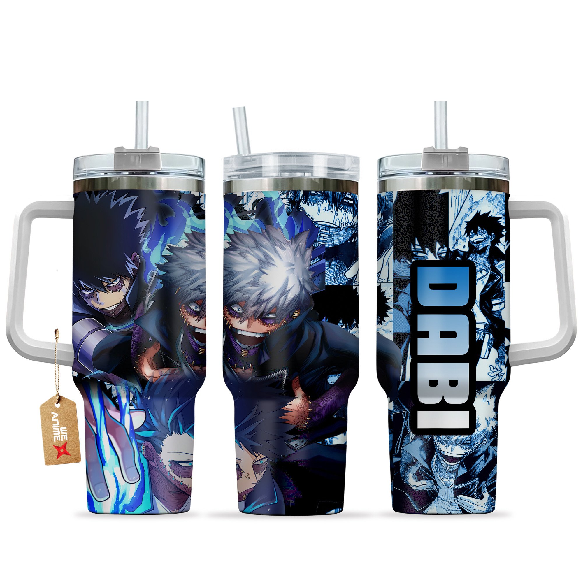 Hydratemerch Dabi (Blueflame) My Hero Academia Anime Custom Stanley Quencher 40oz Stainless Steel Tumbler With Handle