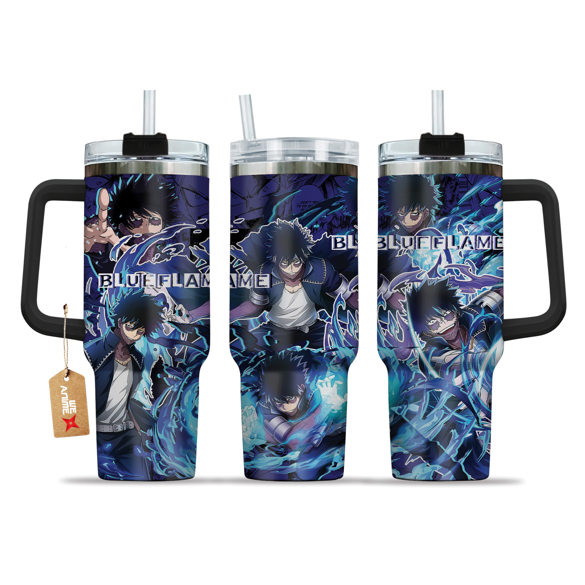 Hydratemerch Dabi Blueflame My Hero Academia Anime Custom Stanley Quencher 40oz Stainless Steel Tumbler With Handle