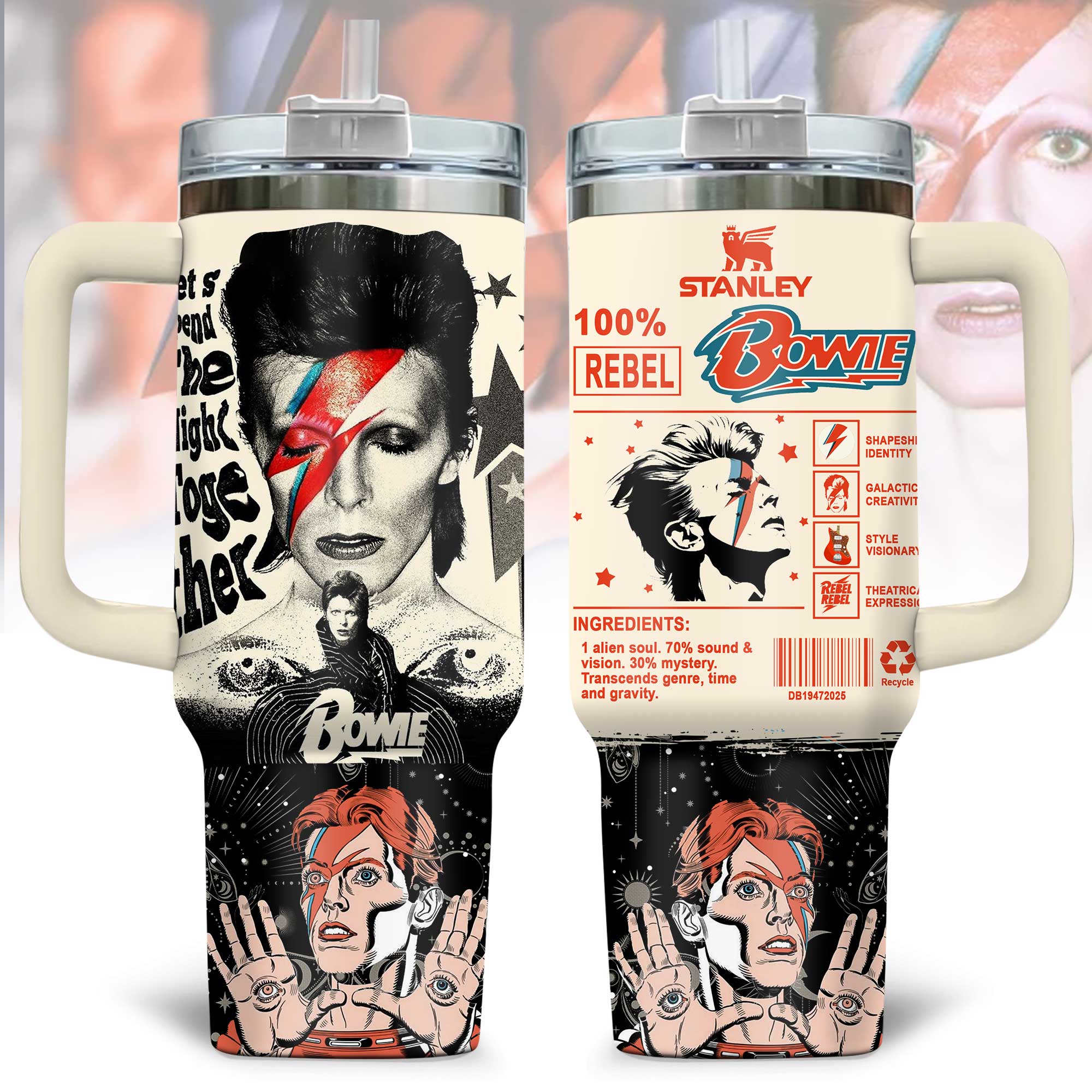 Hydratemerch David Bowie Music Custom Stanley Quencher 40oz Stainless Steel Tumbler With Handle