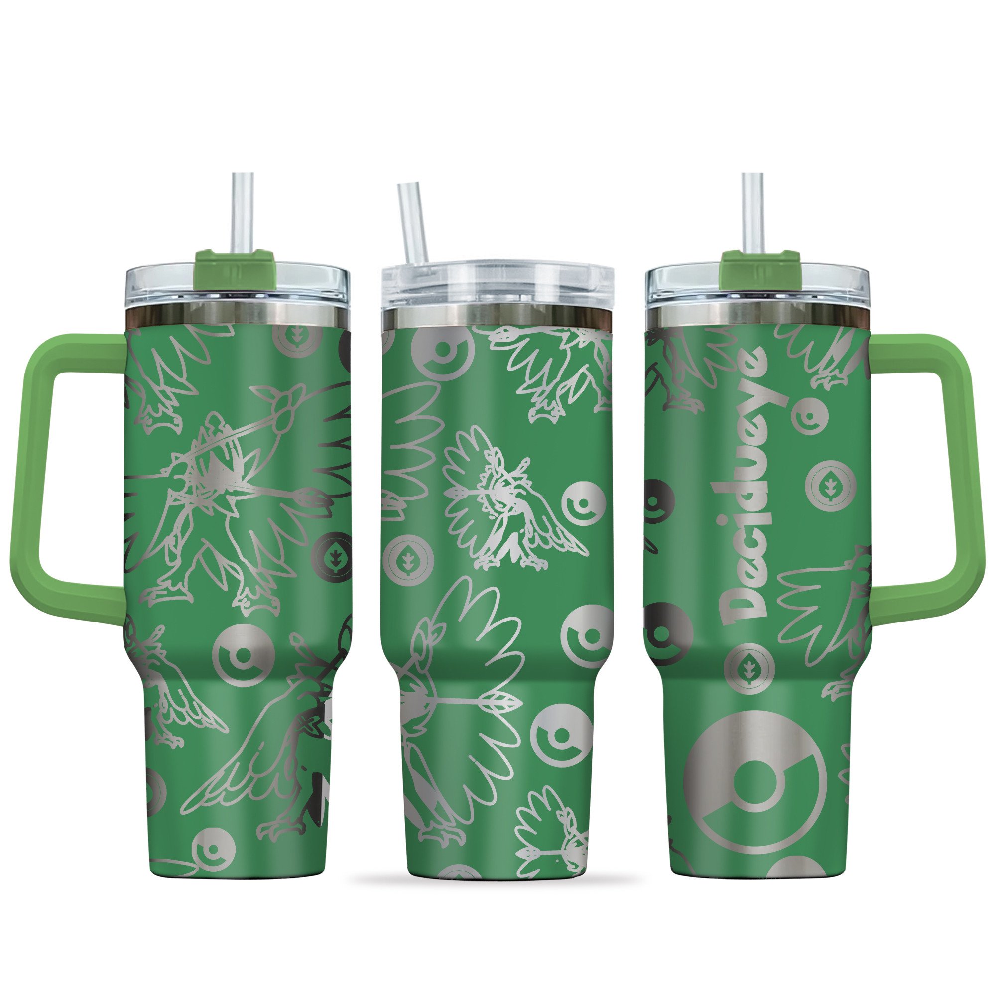 Hydratemerch Decidueye Pokemon Anime Custom Stanley Quencher 40oz Stainless Steel Tumbler With Handle