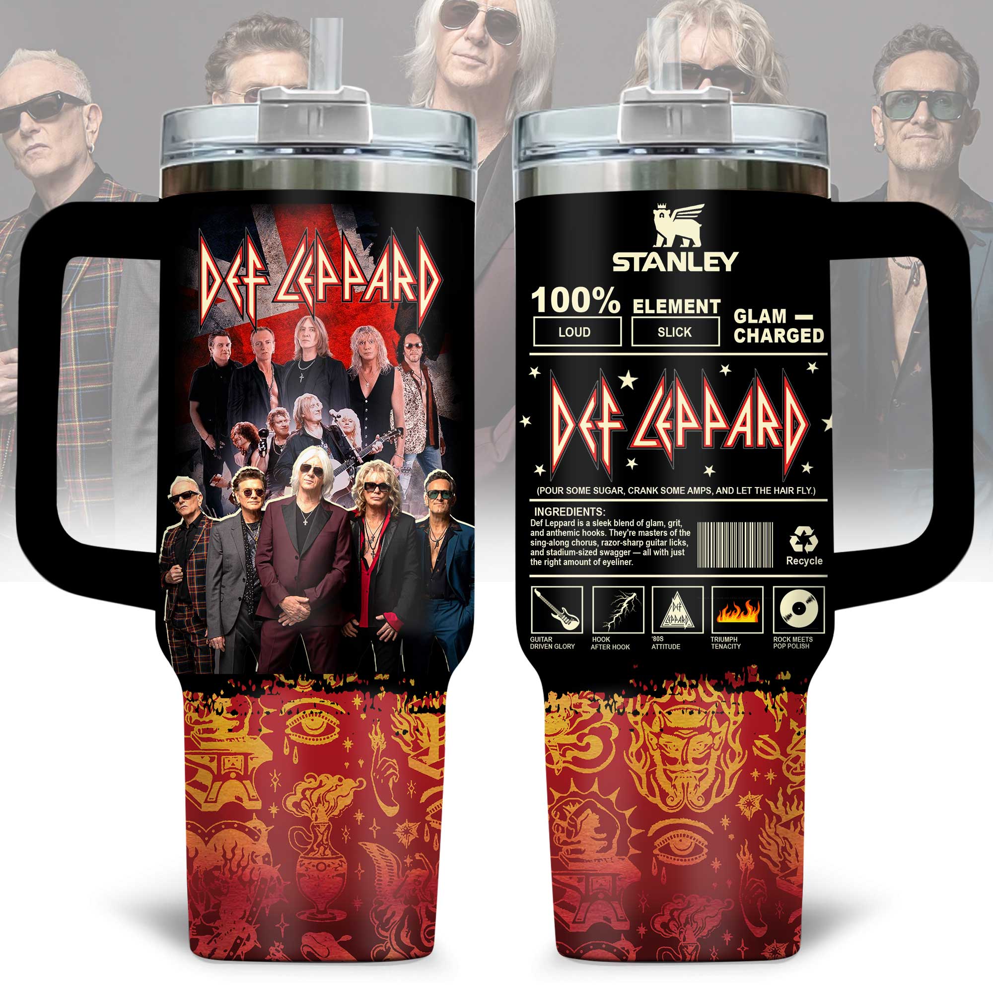 Hydratemerch Def Leppard Music Custom Stanley Quencher 40oz Stainless Steel Tumbler With Handle