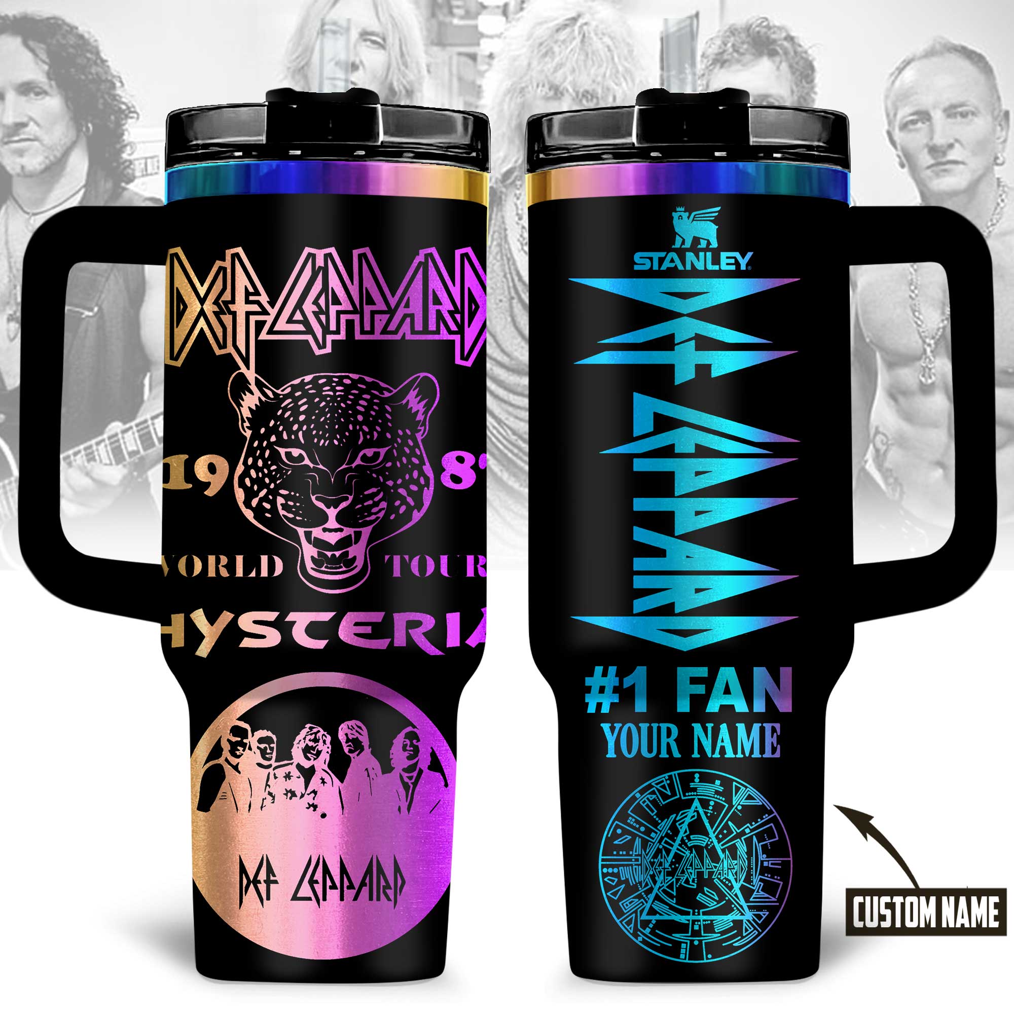 Hydratemerch Def Leppard Music Custom Stanley Quencher 40oz Stainless Steel Tumbler With Handle