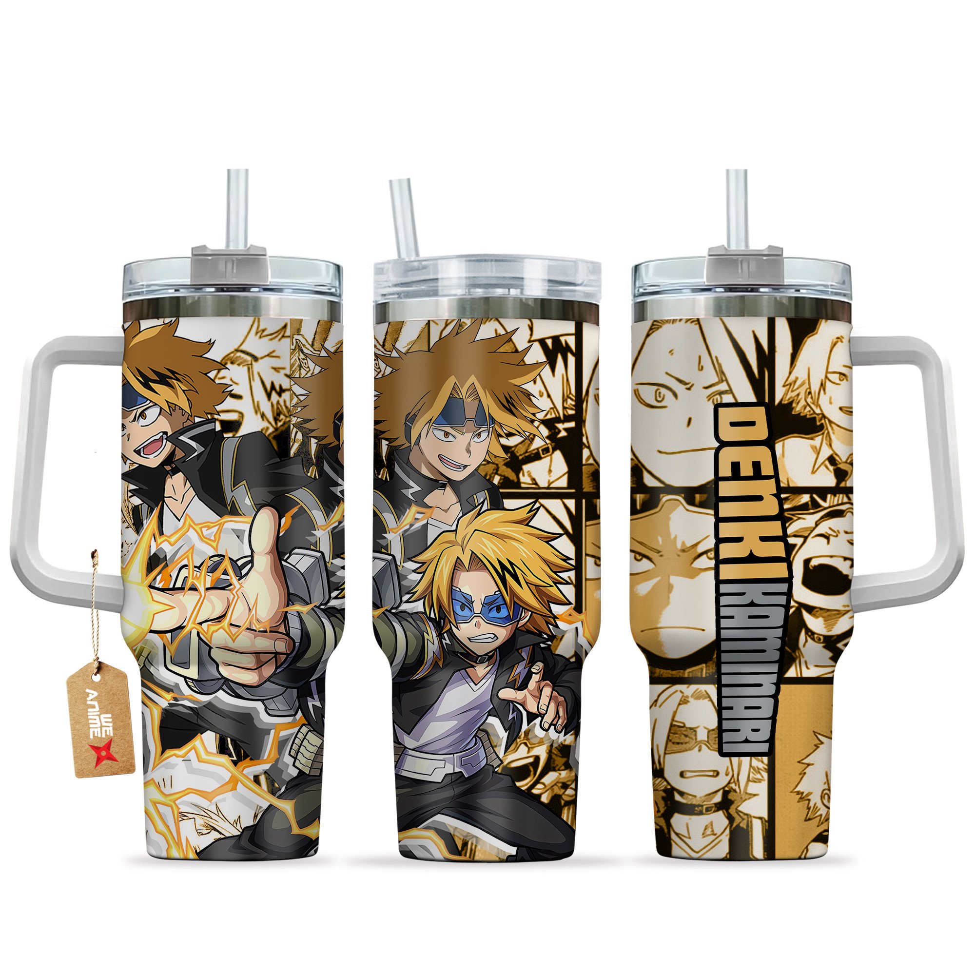 Hydratemerch Denki Kaminari (Chargebolt) My Hero Academia Anime Custom Stanley Quencher 40oz Stainless Steel Tumbler With Handle