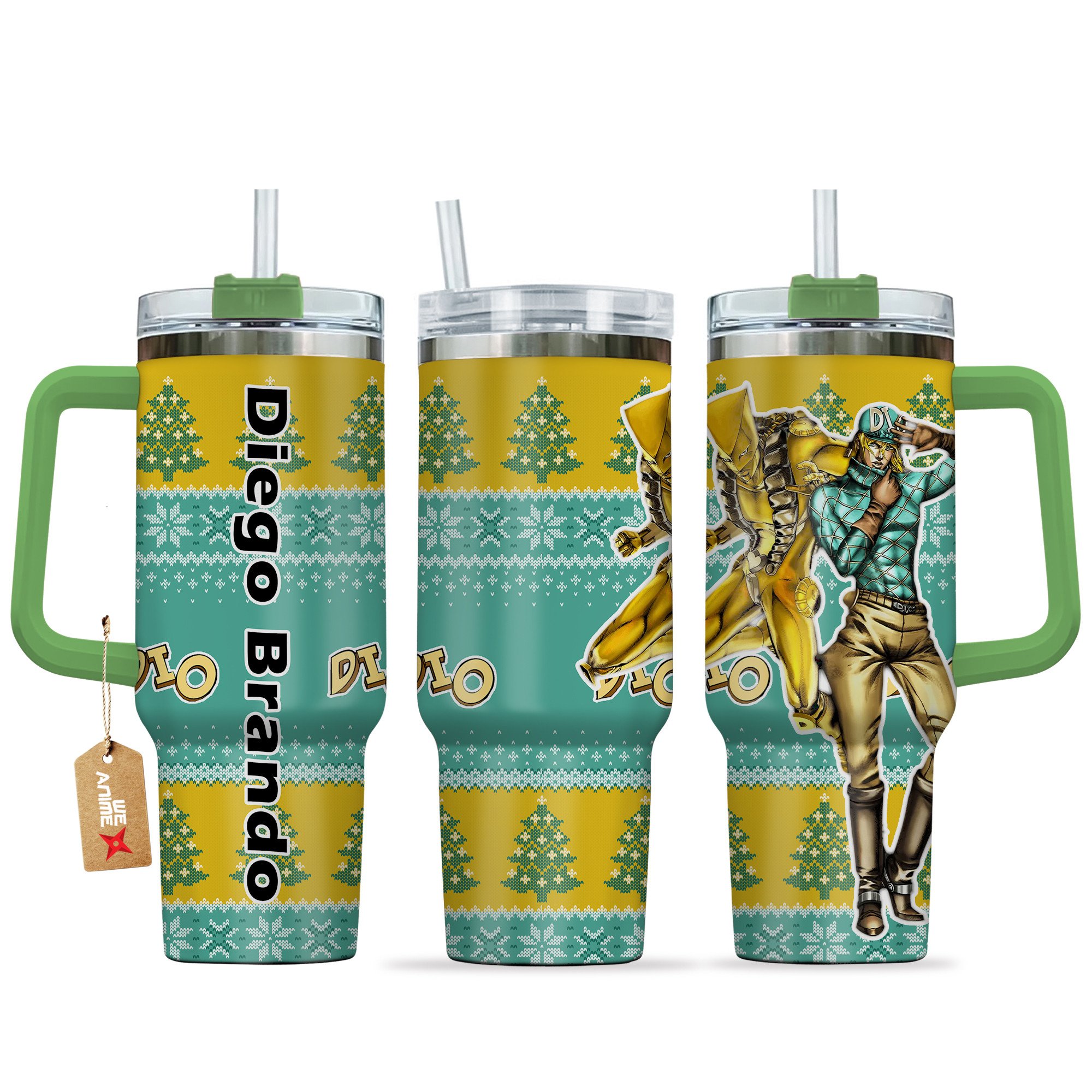 Hydratemerch Diego Brando JoJo's Bizarre Anime Custom Stanley Quencher 40oz Stainless Steel Tumbler With Handle