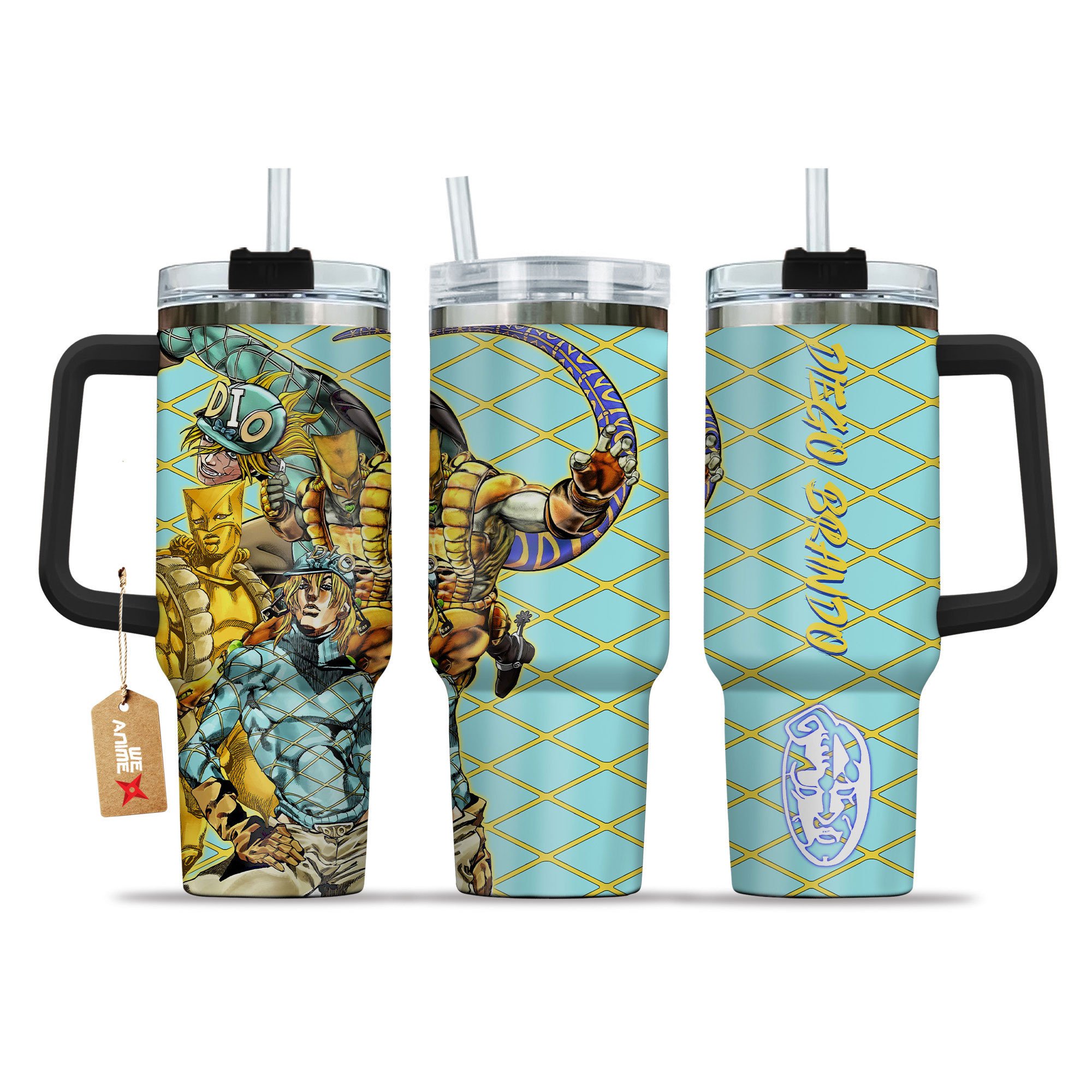 Hydratemerch Diego Brando JoJo's Bizarre Anime Custom Stanley Quencher 40oz Stainless Steel Tumbler With Handle