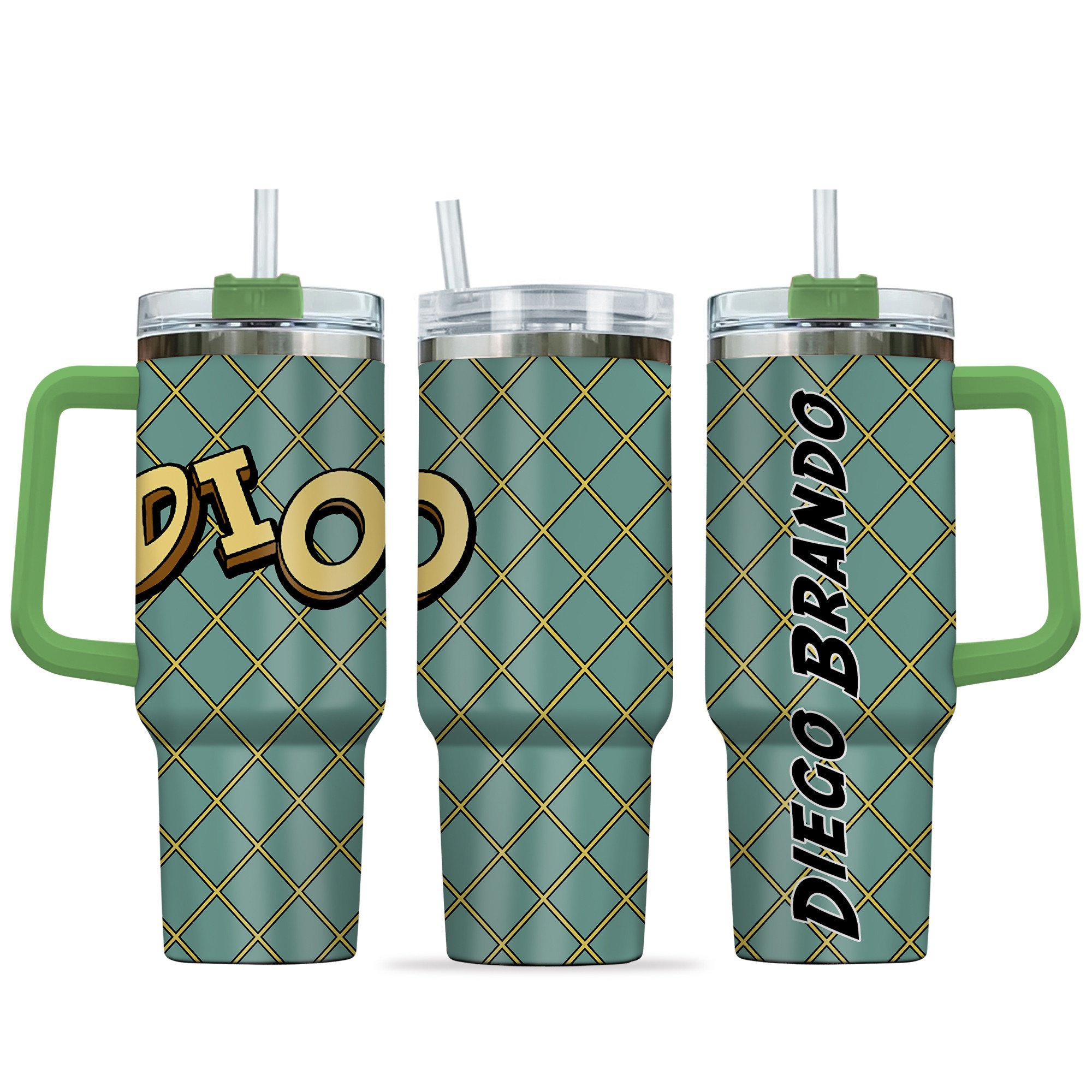 Hydratemerch Diego Brando JoJo's Bizarre Anime Custom Stanley Quencher 40oz Stainless Steel Tumbler With Handle