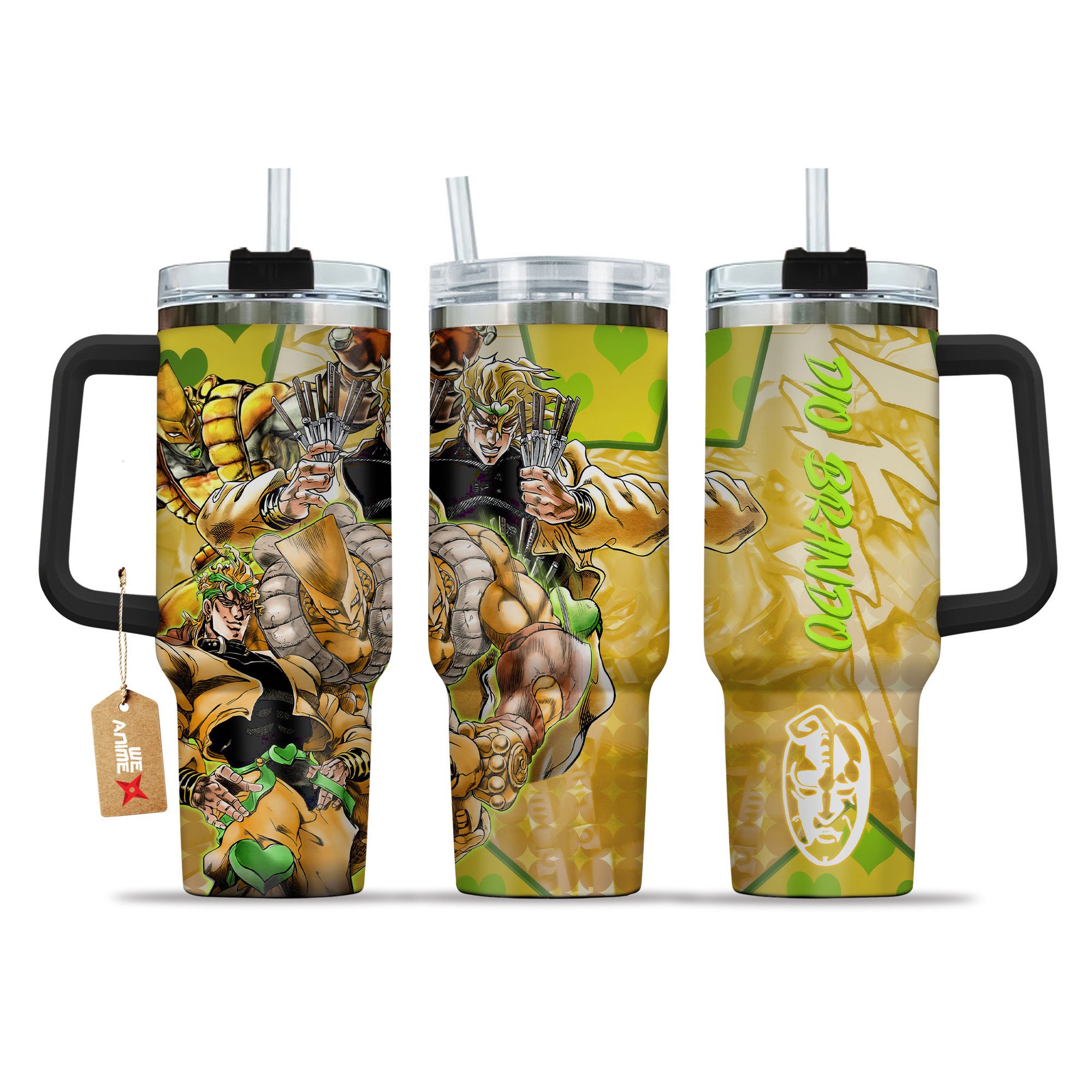 Hydratemerch Dio Brando JoJo's Bizarre Anime Custom Stanley Quencher 40oz Stainless Steel Tumbler With Handle