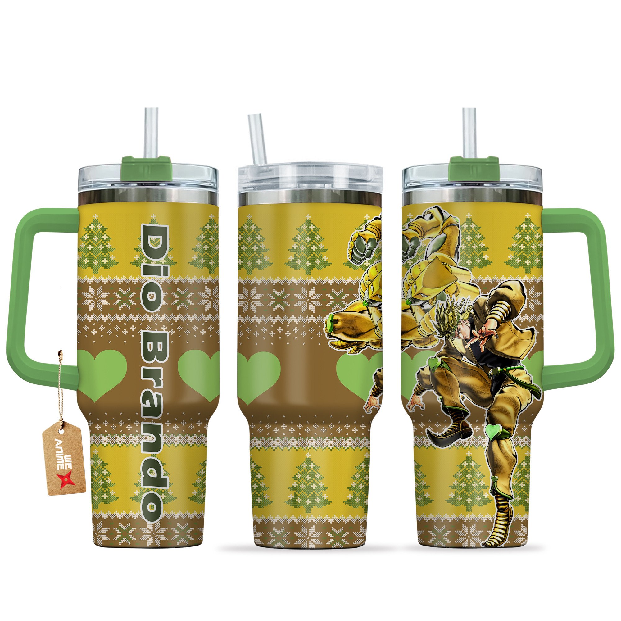 Hydratemerch Dio Brando JoJo's Bizarre Anime Custom Stanley Quencher 40oz Stainless Steel Tumbler With Handle