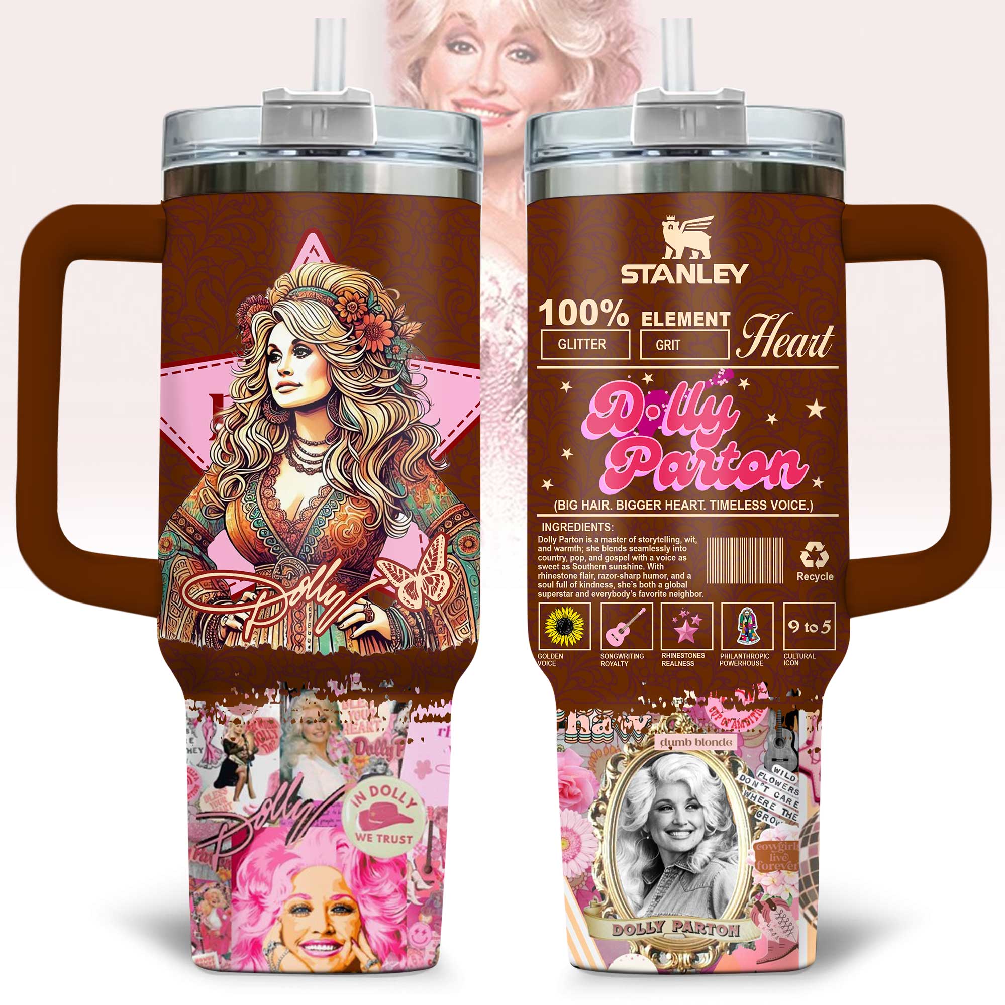 Hydratemerch Dolly Parton Music Custom Stanley Quencher 40oz Stainless Steel Tumbler With Handle