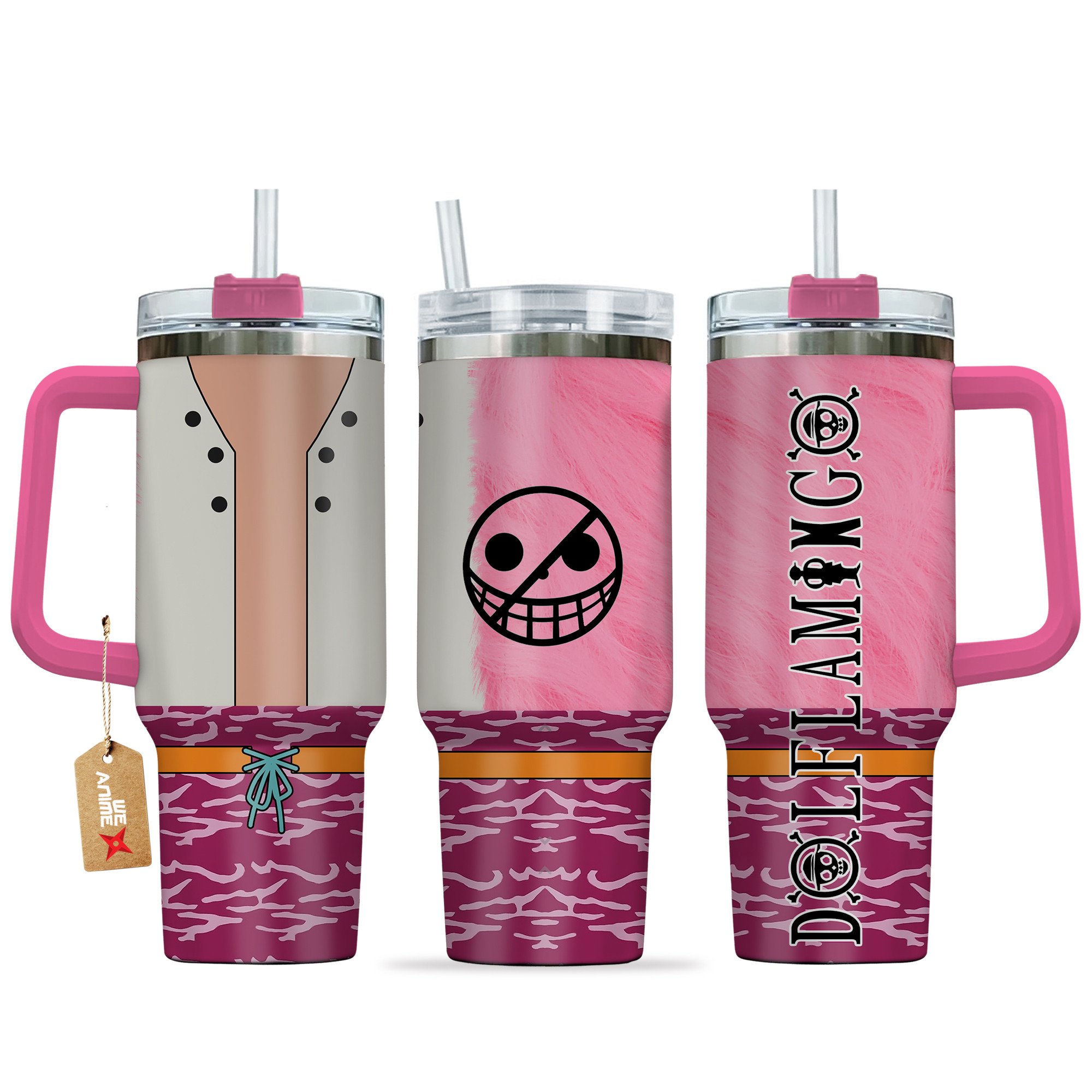 Hydratemerch Donquixote Doflamingo One Piece Anime Custom Stanley Quencher 40oz Stainless Steel Tumbler With Handle