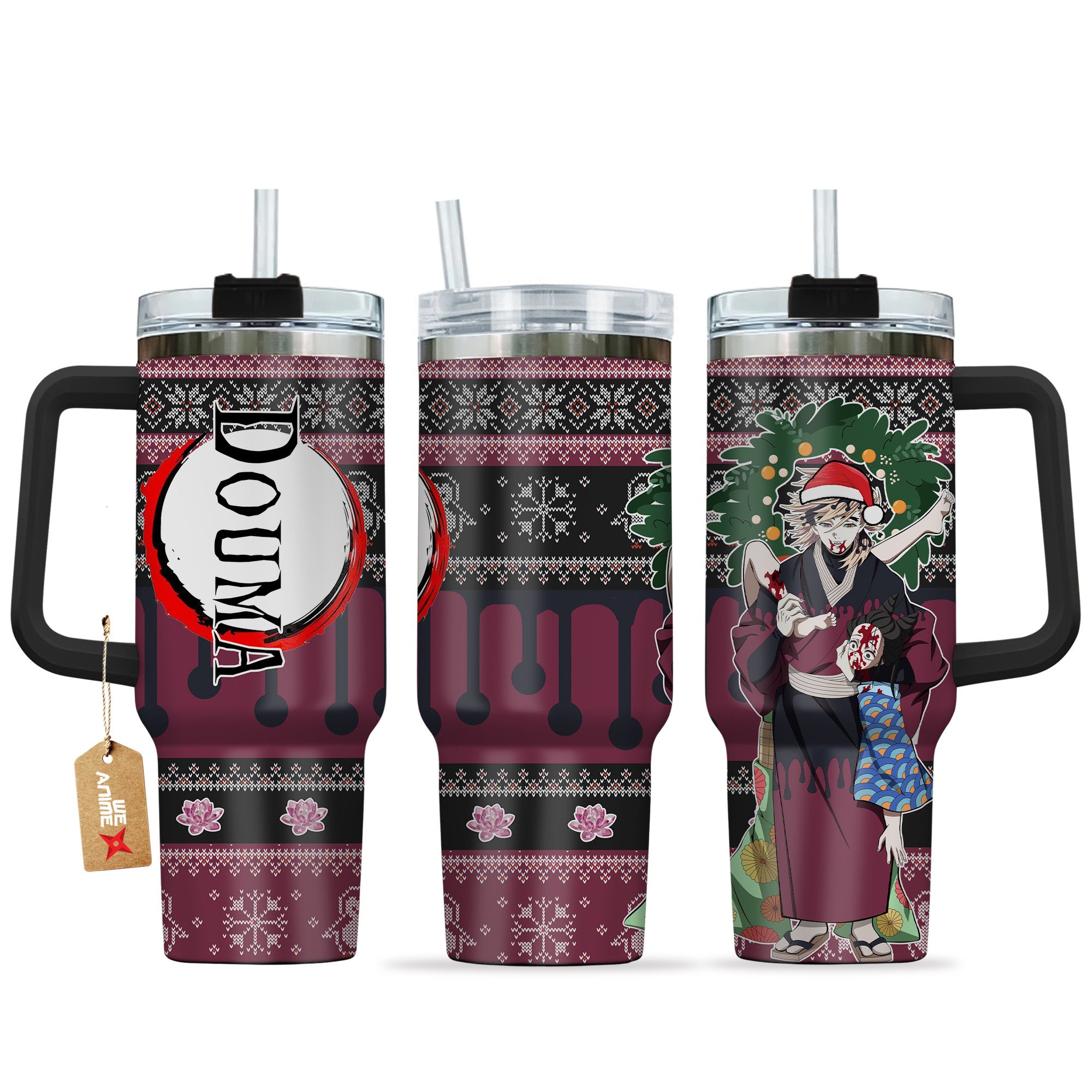 Hydratemerch Douma Demon Slayer Anime Custom Stanley Quencher 40oz Stainless Steel Tumbler With Handle
