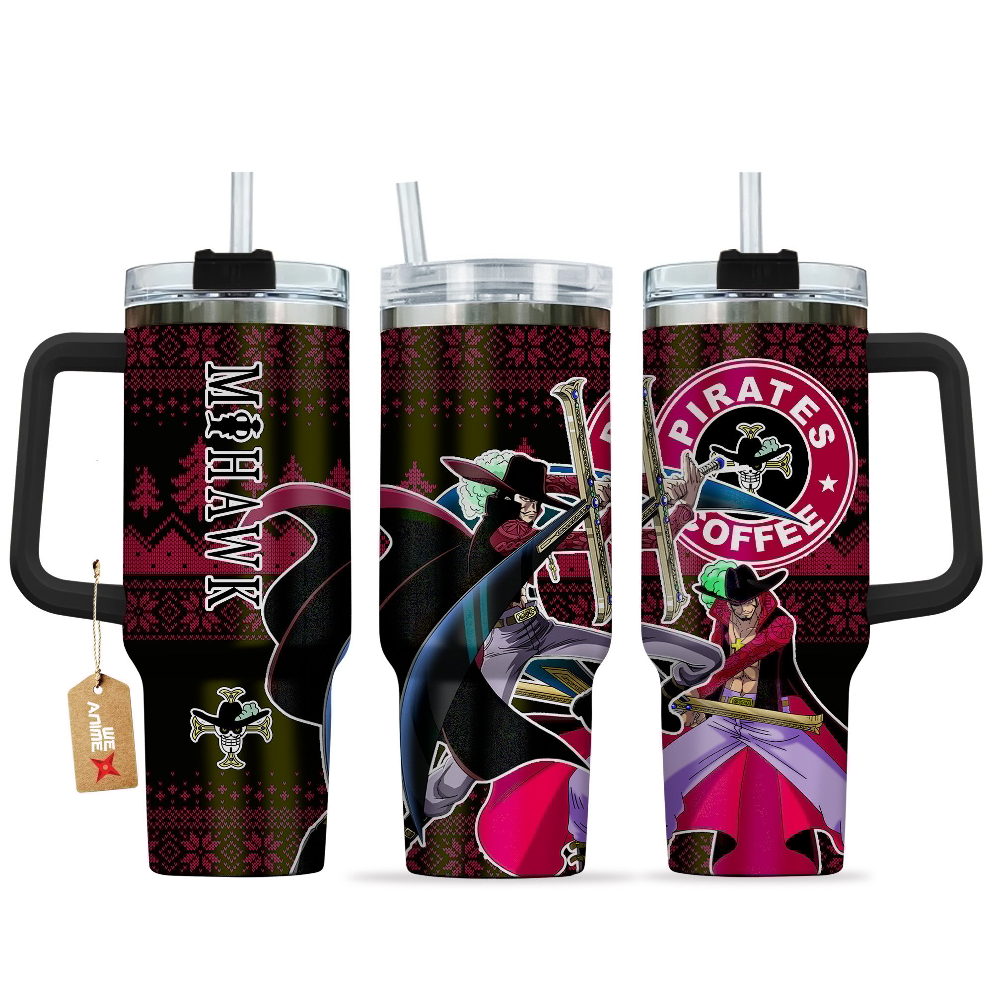 Hydratemerch Dracule Mihawk One Piece Anime Custom Stanley Quencher 40oz Stainless Steel Tumbler With Handle