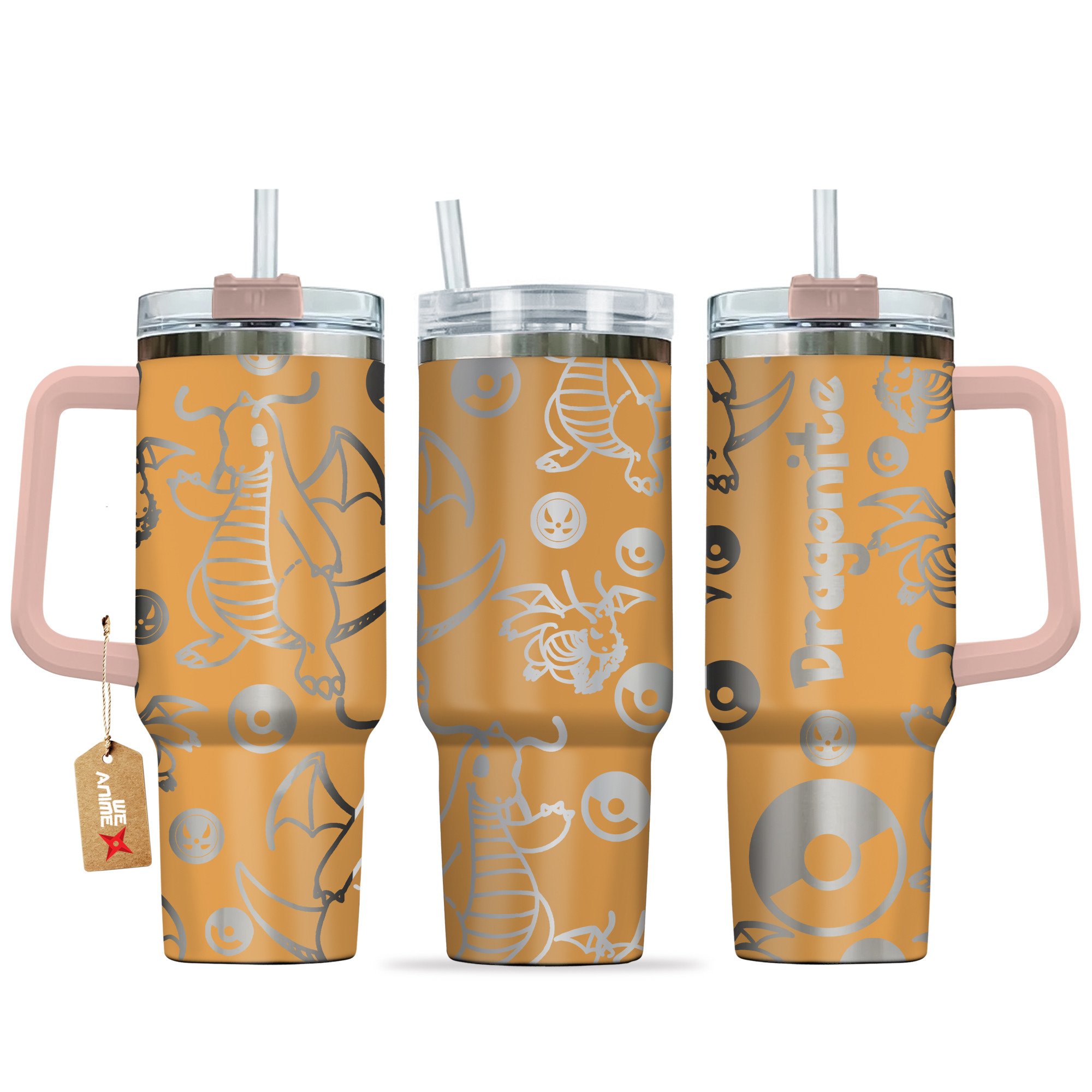 Hydratemerch Dragonite Pokemon Anime Custom Stanley Quencher 40oz Stainless Steel Tumbler With Handle