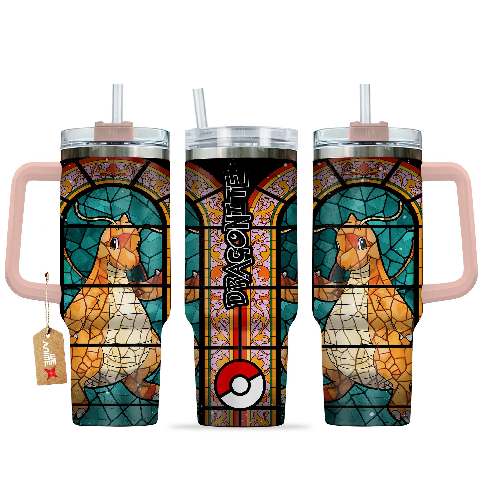 Hydratemerch Dragonite Pokemon Anime Custom Stanley Quencher 40oz Stainless Steel Tumbler With Handle