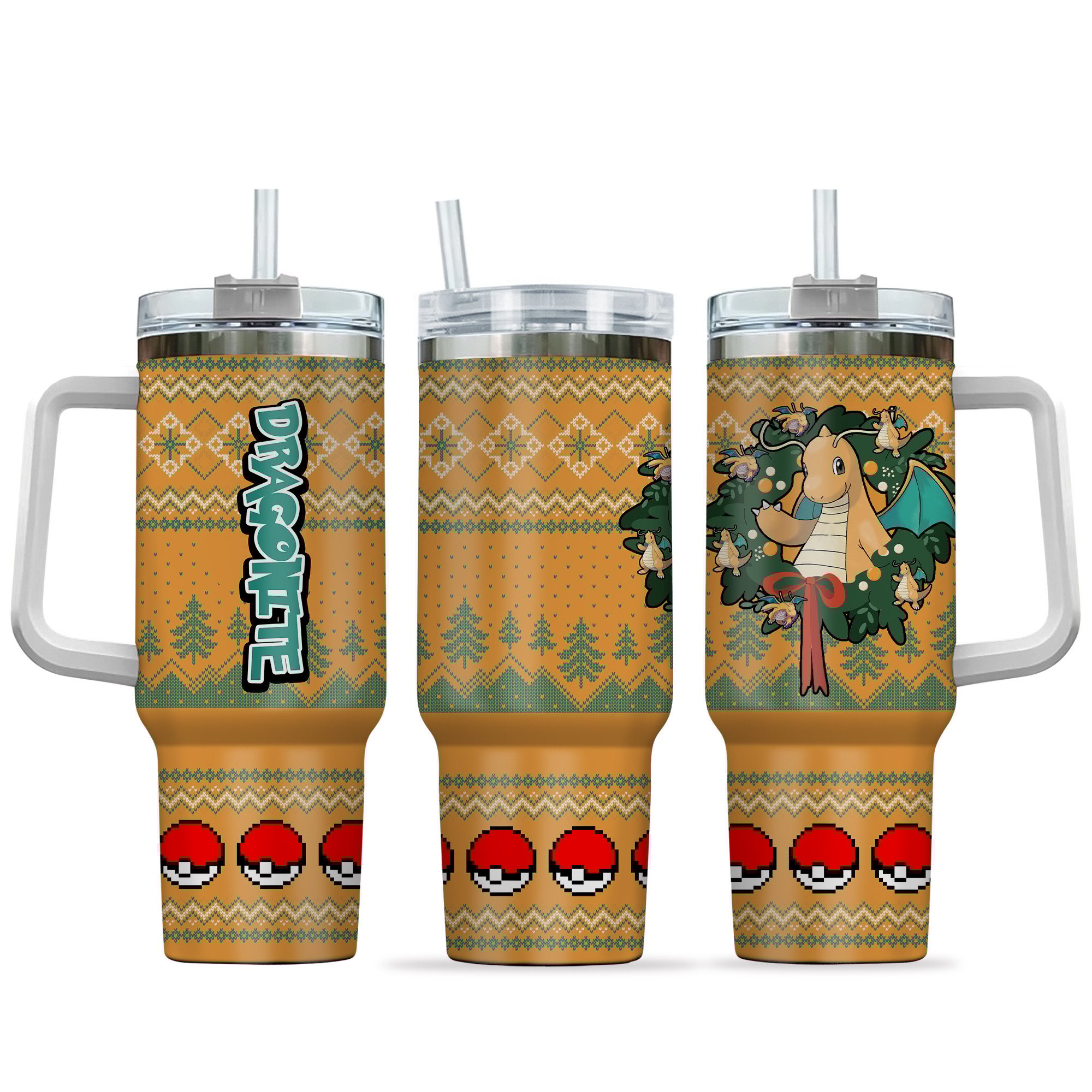 Hydratemerch Dragonite Pokemon Anime Custom Stanley Quencher 40oz Stainless Steel Tumbler With Handle