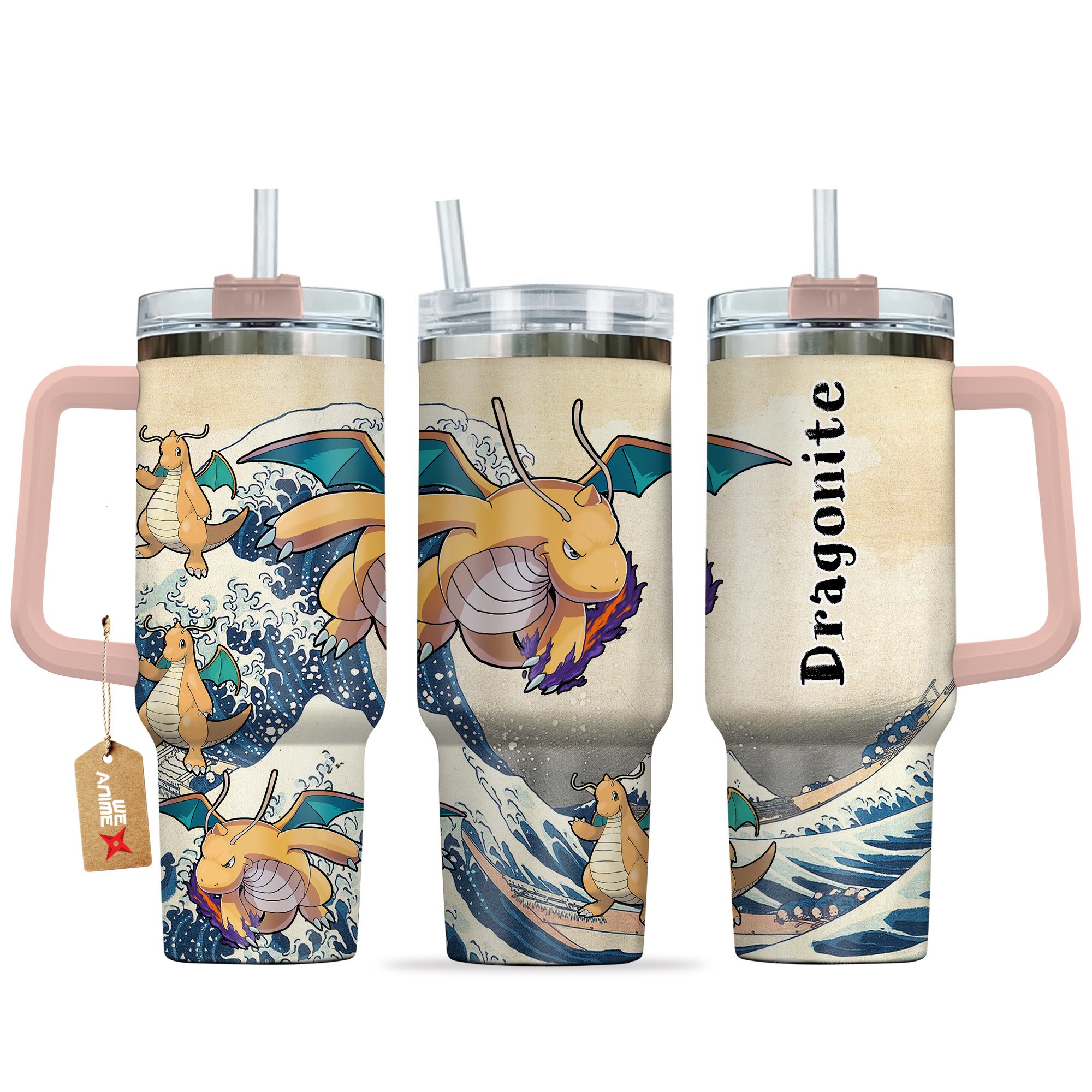 Hydratemerch Dragonite Pokemon Anime Custom Stanley Quencher 40oz Stainless Steel Tumbler With Handle
