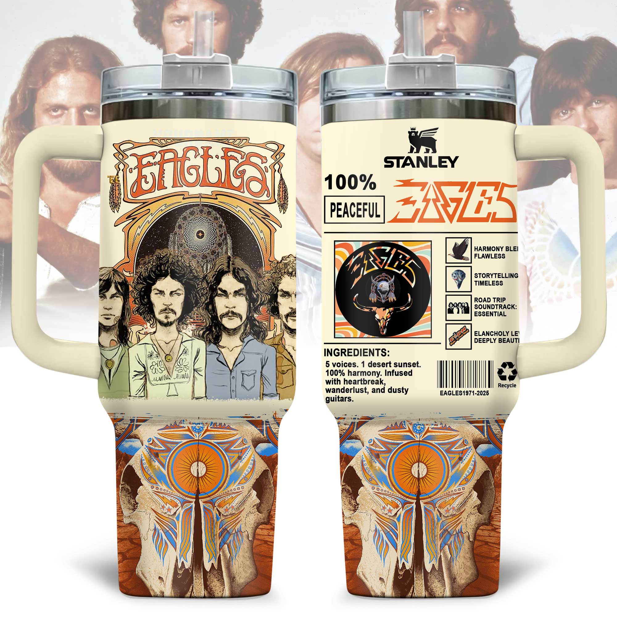 Hydratemerch Eagles Band Music Custom Stanley Quencher 40oz Stainless Steel Tumbler With Handle
