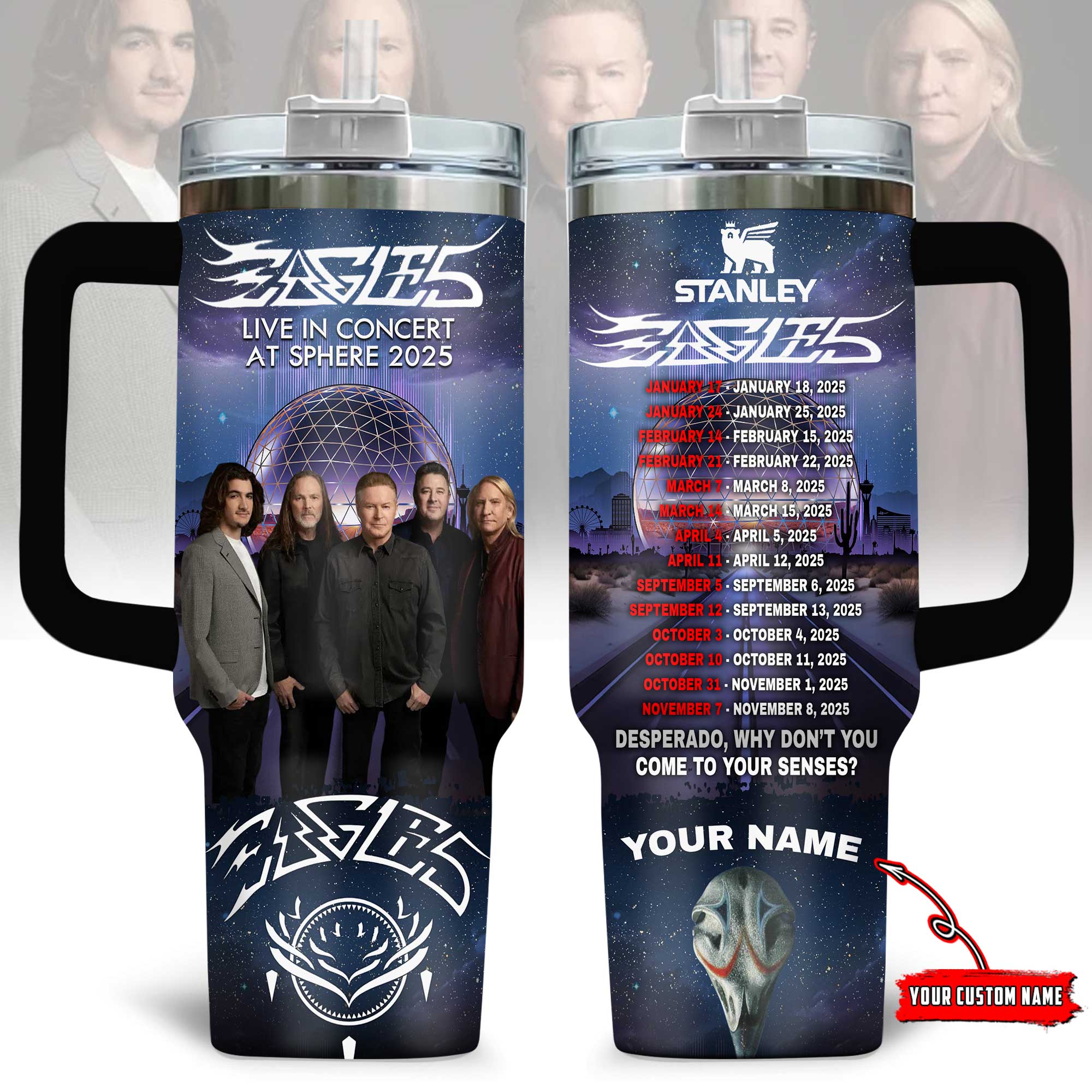 Hydratemerch Eagles Band Music Custom Stanley Quencher 40oz Stainless Steel Tumbler With Handle