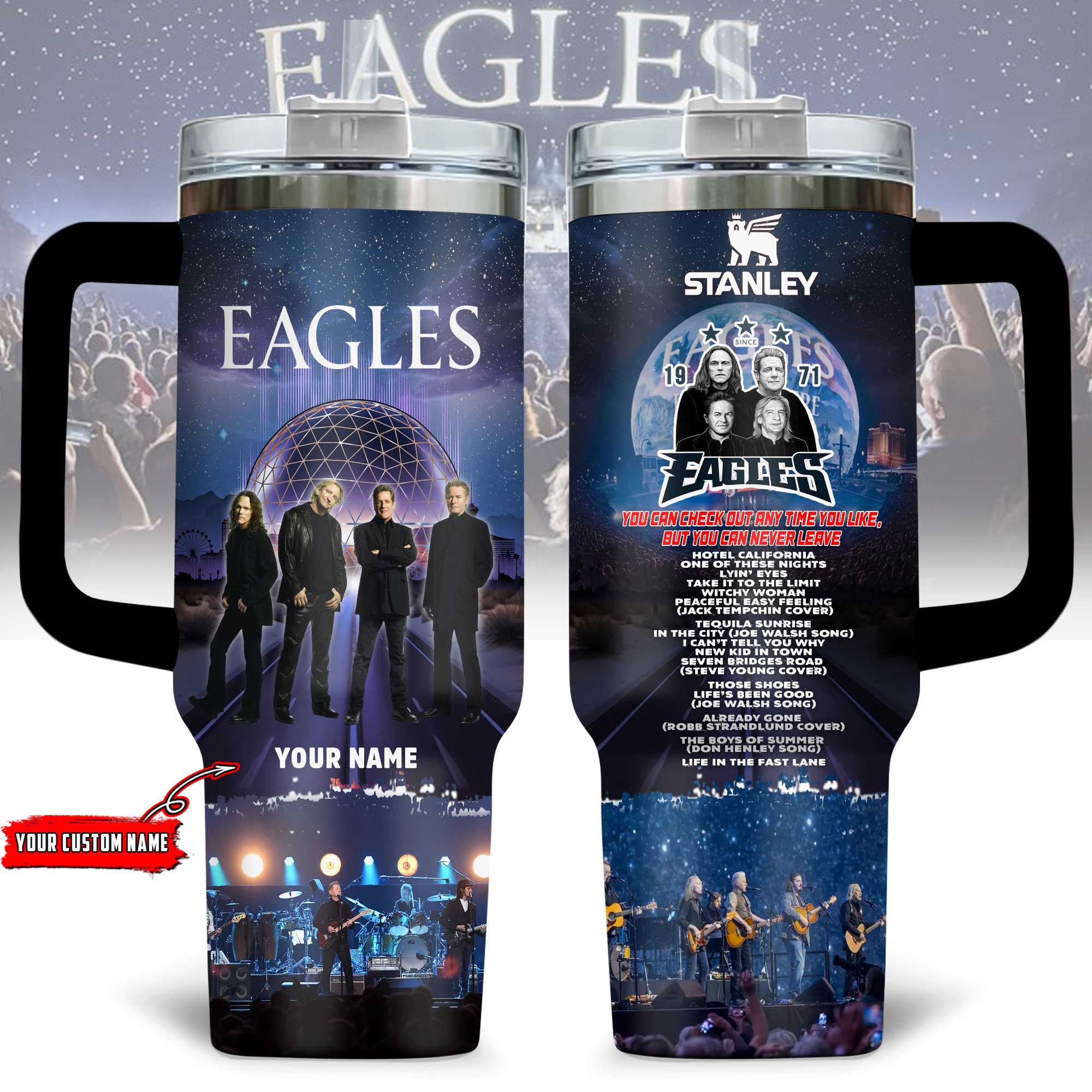 Hydratemerch Eagles Band Music Custom Stanley Quencher 40oz Stainless Steel Tumbler With Handle