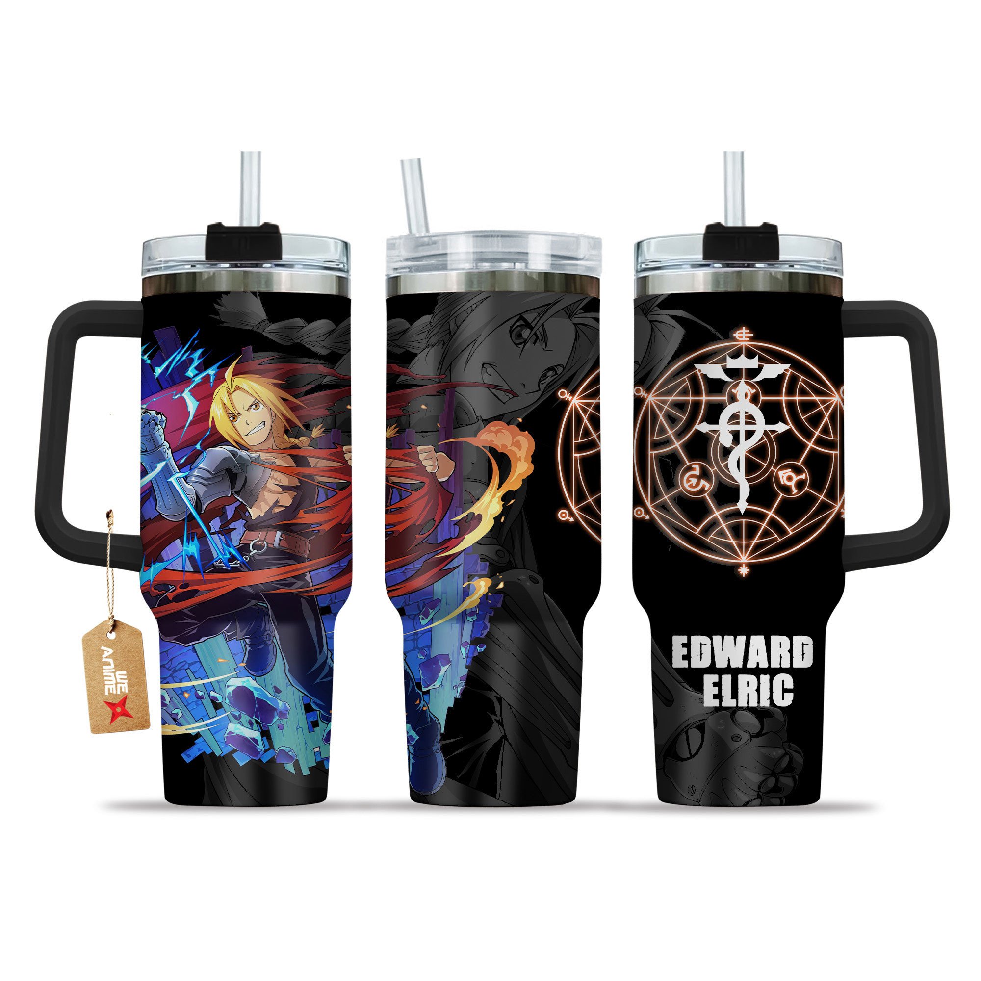 Hydratemerch Edward Elric Fullmetal Alchemist Anime Custom Stanley Quencher 40oz Stainless Steel Tumbler With Handle