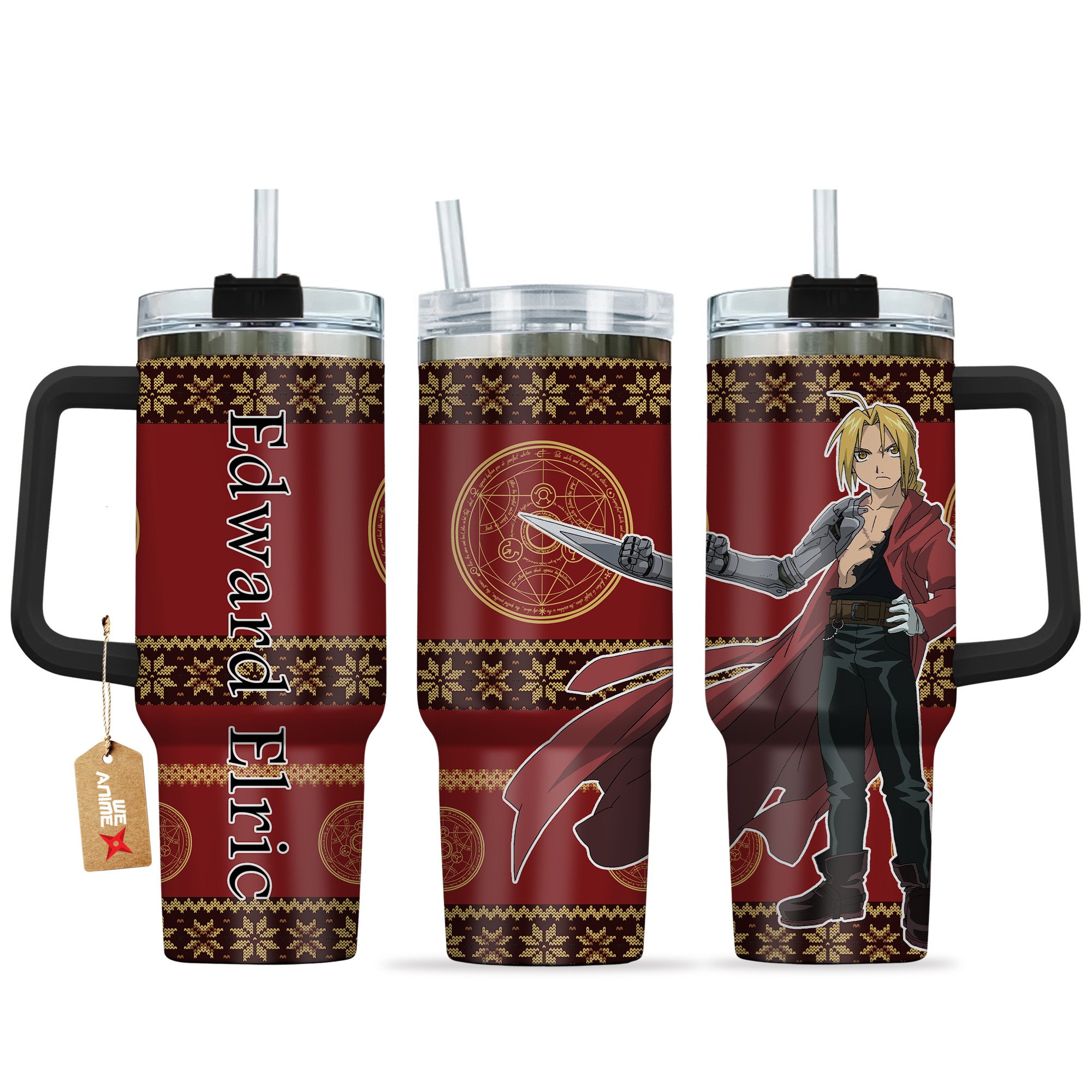 Hydratemerch Edward Elric Fullmetal Alchemist Anime Custom Stanley Quencher 40oz Stainless Steel Tumbler With Handle