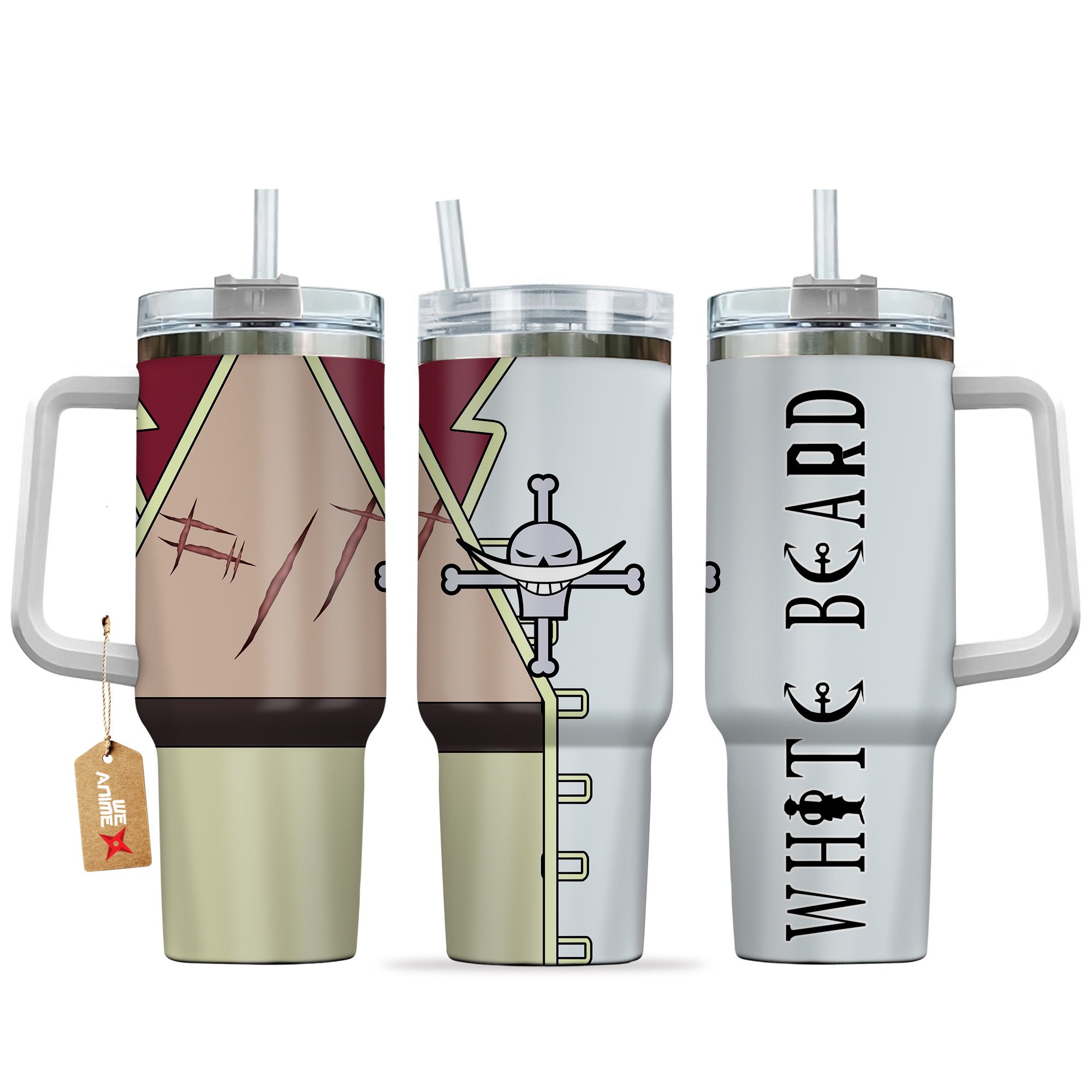 Hydratemerch Edward Newgate One Piece Anime Custom Stanley Quencher 40oz Stainless Steel Tumbler With Handle