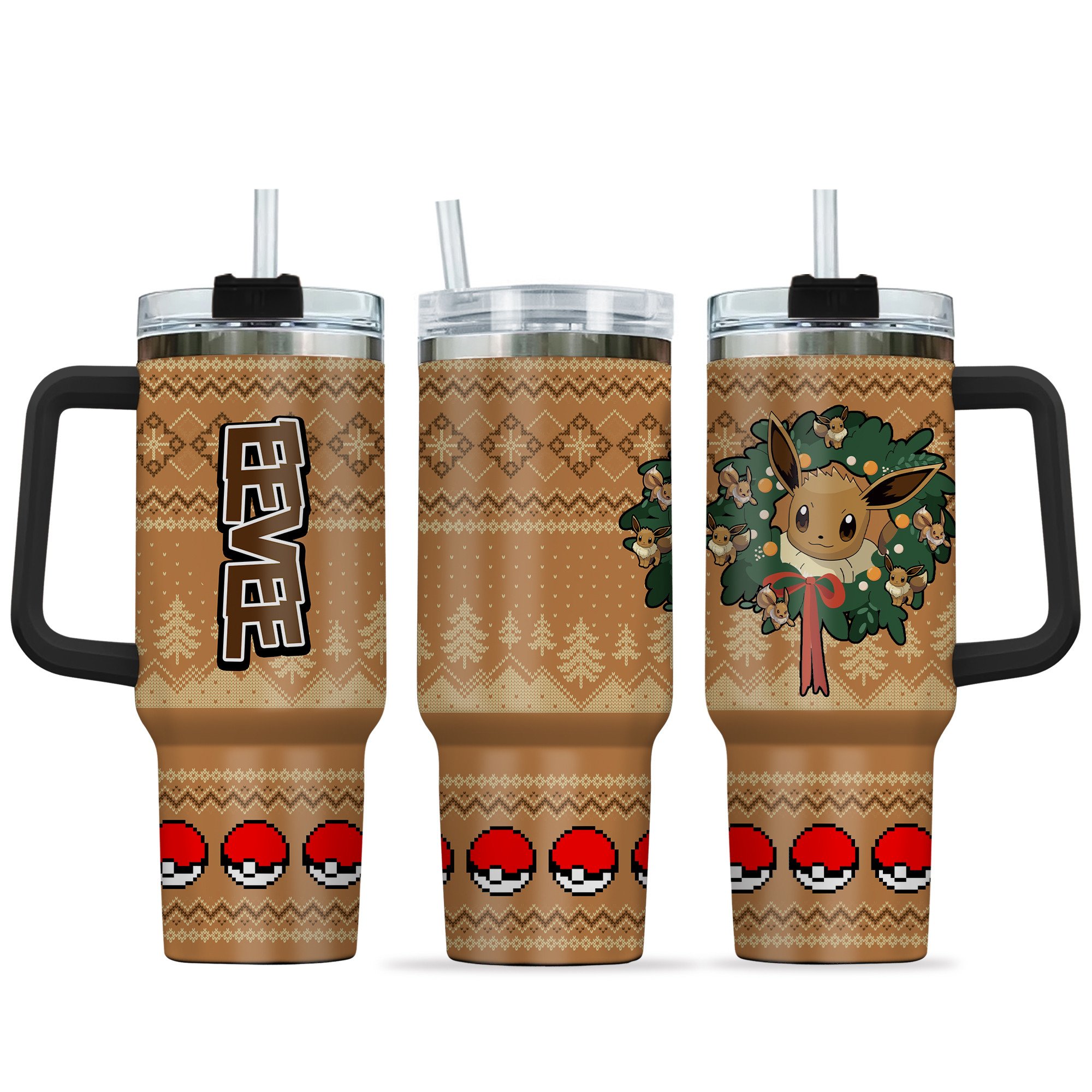 Hydratemerch Eevee Pokemon Anime Custom Stanley Quencher 40oz Stainless Steel Tumbler With Handle