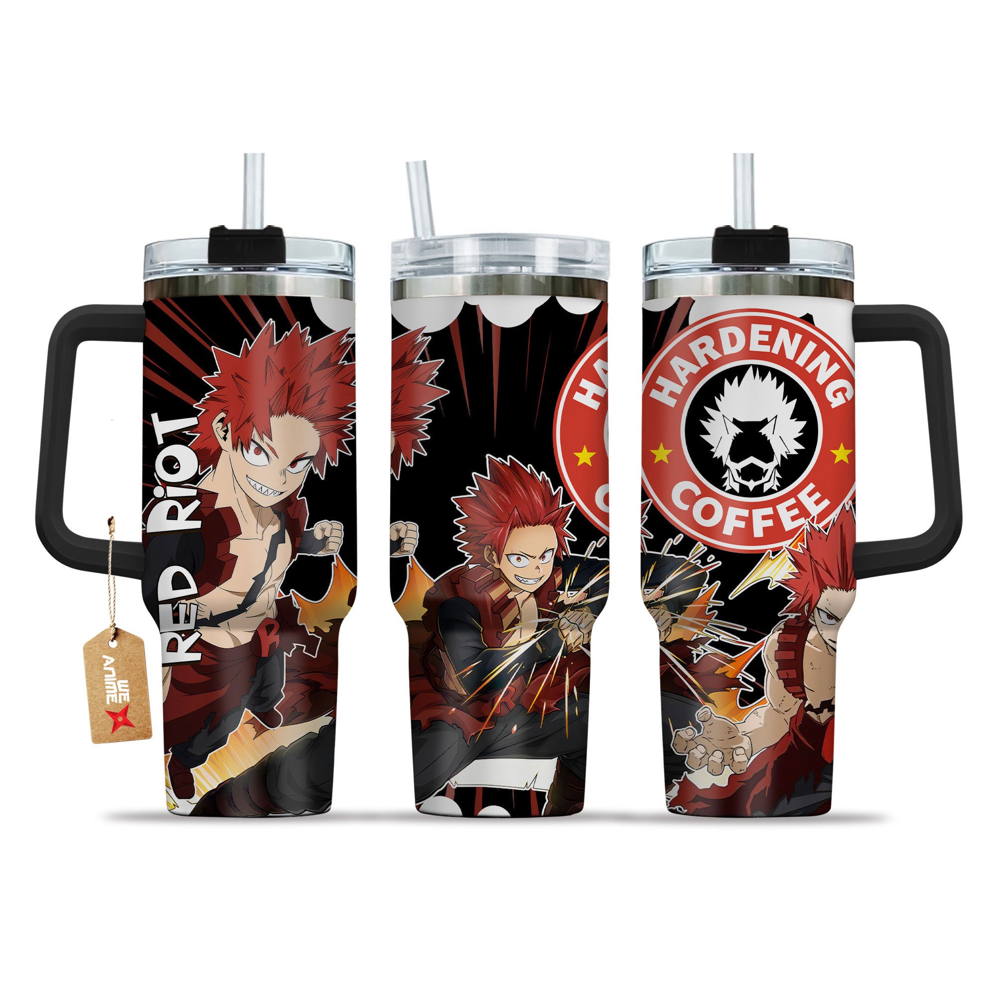 Hydratemerch Eijiro Kirishima (Red Riot) My Hero Academia Anime Custom Stanley Quencher 40oz Stainless Steel Tumbler With Handle