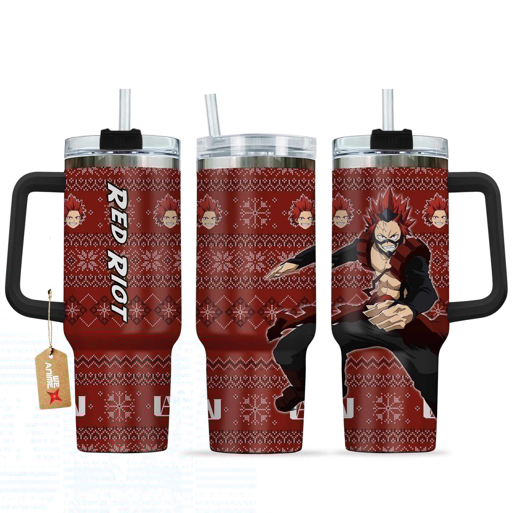 Hydratemerch Eijiro Kirishima (Red Riot) My Hero Academia Anime Custom Stanley Quencher 40oz Stainless Steel Tumbler With Handle