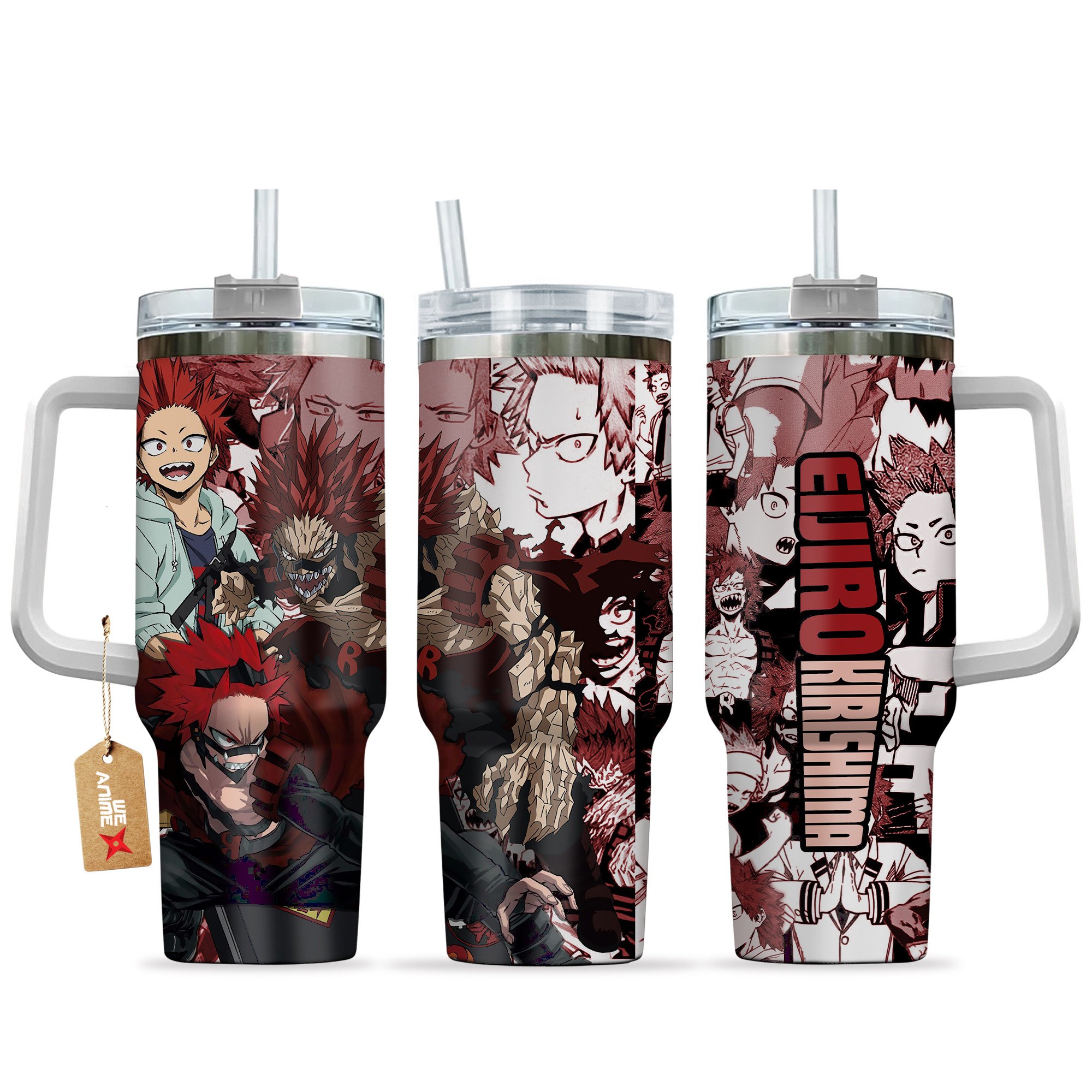 Hydratemerch Eijiro Kirishima (Red Riot) My Hero Academia Anime Custom Stanley Quencher 40oz Stainless Steel Tumbler With Handle