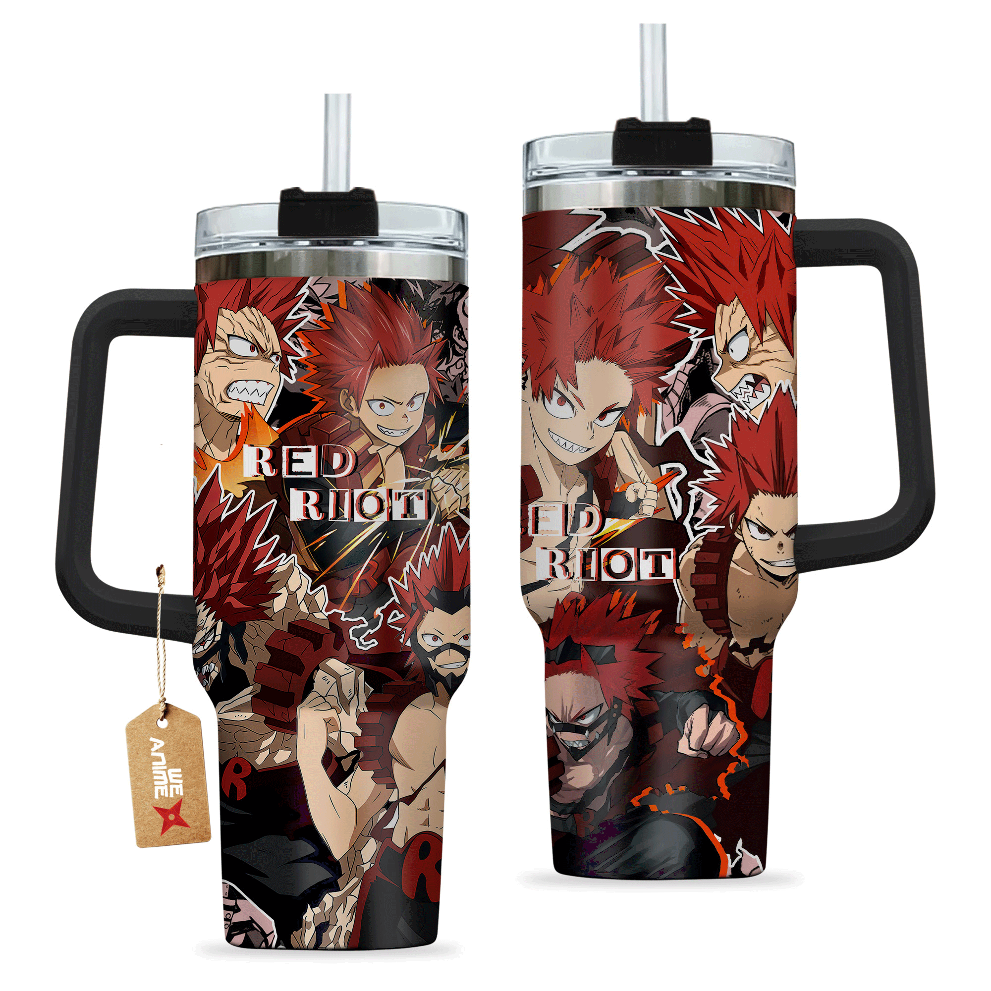 Hydratemerch Eijiro Kirishima Red Riot My Hero Academia Anime Custom Stanley Quencher 40oz Stainless Steel Tumbler With Handle