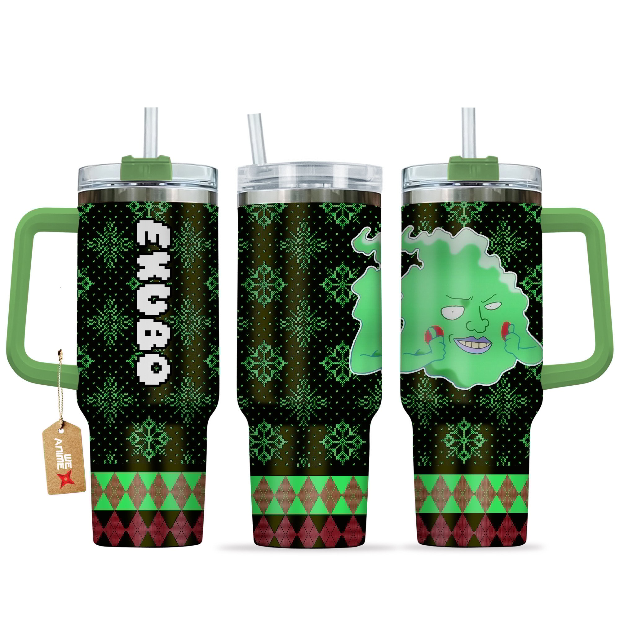 Hydratemerch Ekubo Mob Psycho 100 Anime Custom Stanley Quencher 40oz Stainless Steel Tumbler With Handle