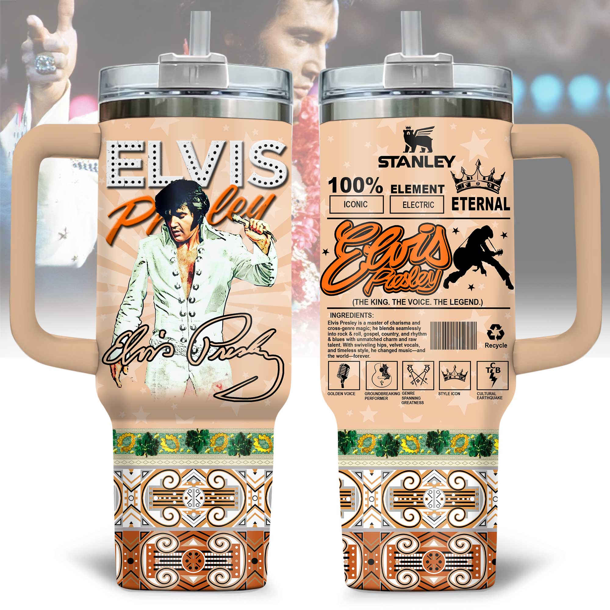 Hydratemerch Elvis Presley Music Custom Stanley Quencher 40oz Stainless Steel Tumbler With Handle