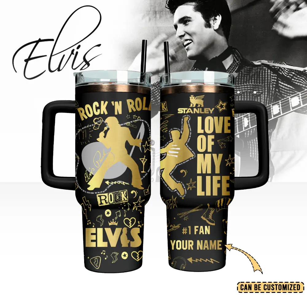 Hydratemerch Elvis Presley Music Custom Stanley Quencher 40oz Stainless Steel Tumbler With Handle
