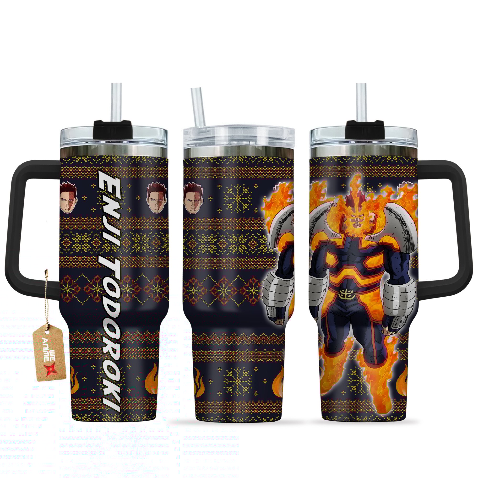 Hydratemerch Enji Todoroki My Hero Academia Anime Custom Stanley Quencher 40oz Stainless Steel Tumbler With Handle