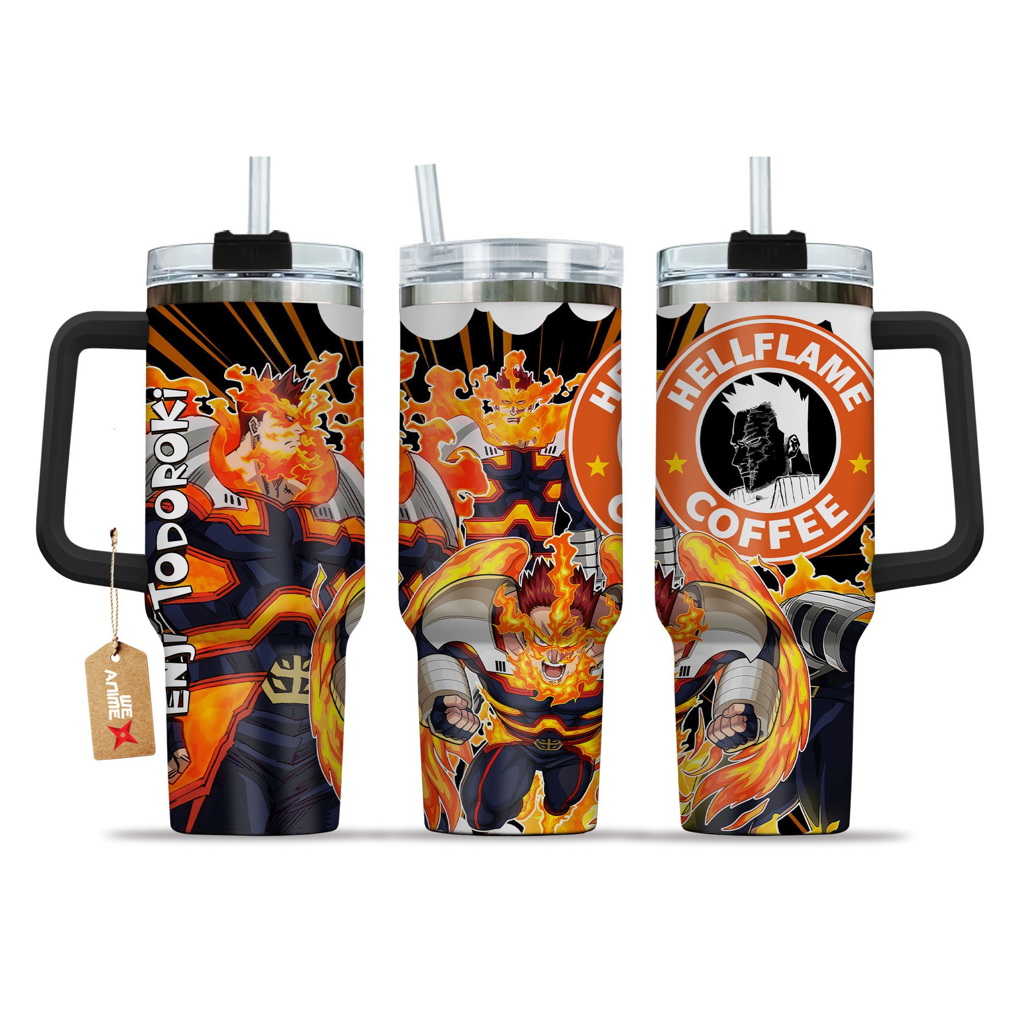 Hydratemerch Enji Todoroki My Hero Academia Anime Custom Stanley Quencher 40oz Stainless Steel Tumbler With Handle