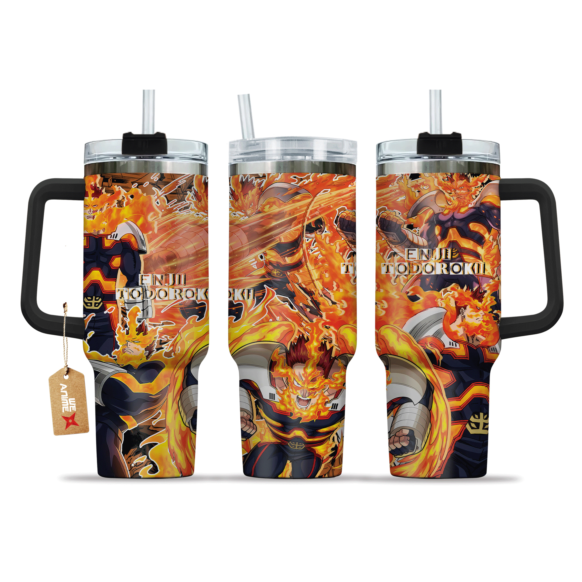 Hydratemerch Enji Todoroki My Hero Academia Anime Custom Stanley Quencher 40oz Stainless Steel Tumbler With Handle