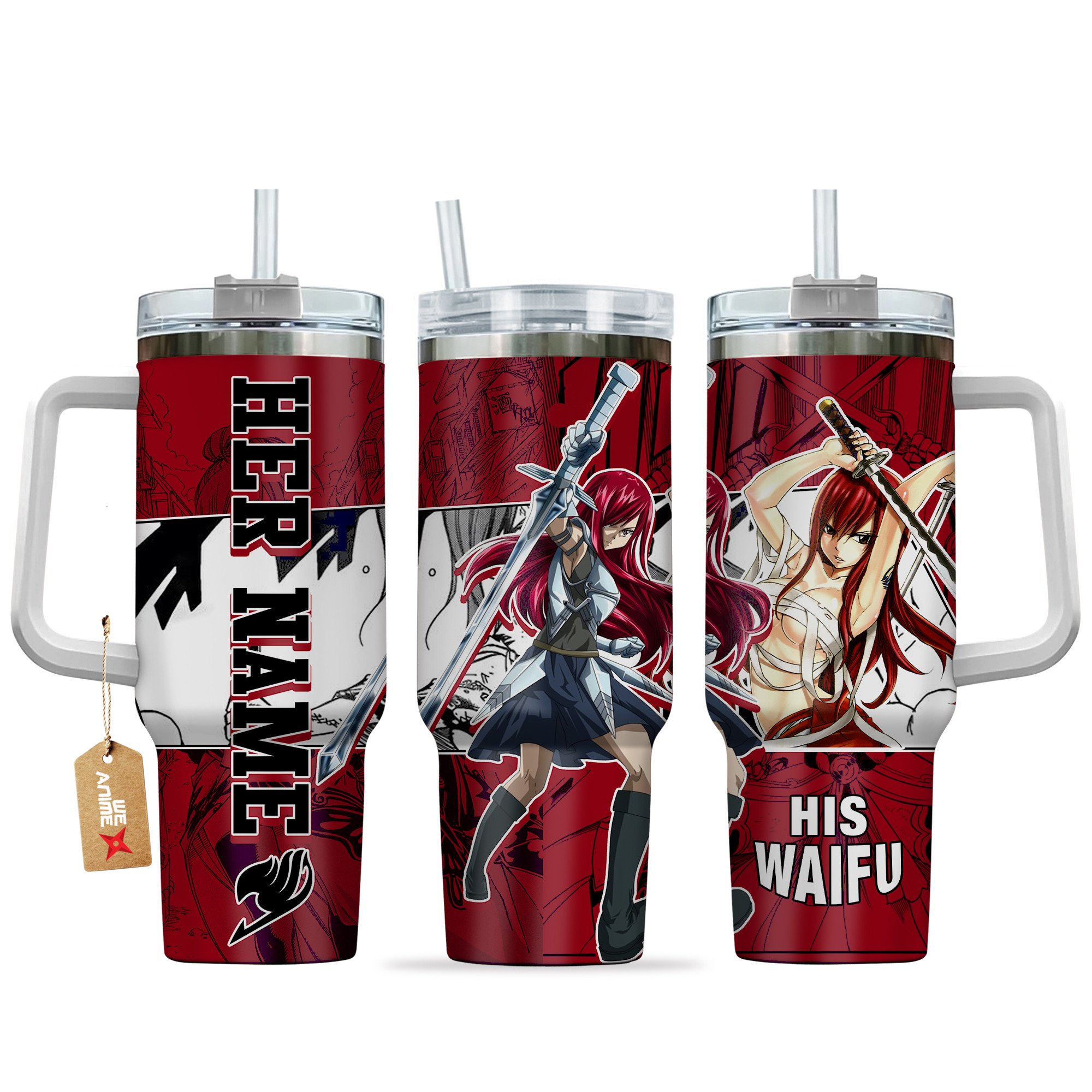 Hydratemerch Erza Scarlet Fairy Tail Anime Custom Stanley Quencher 40oz Stainless Steel Tumbler With Handle